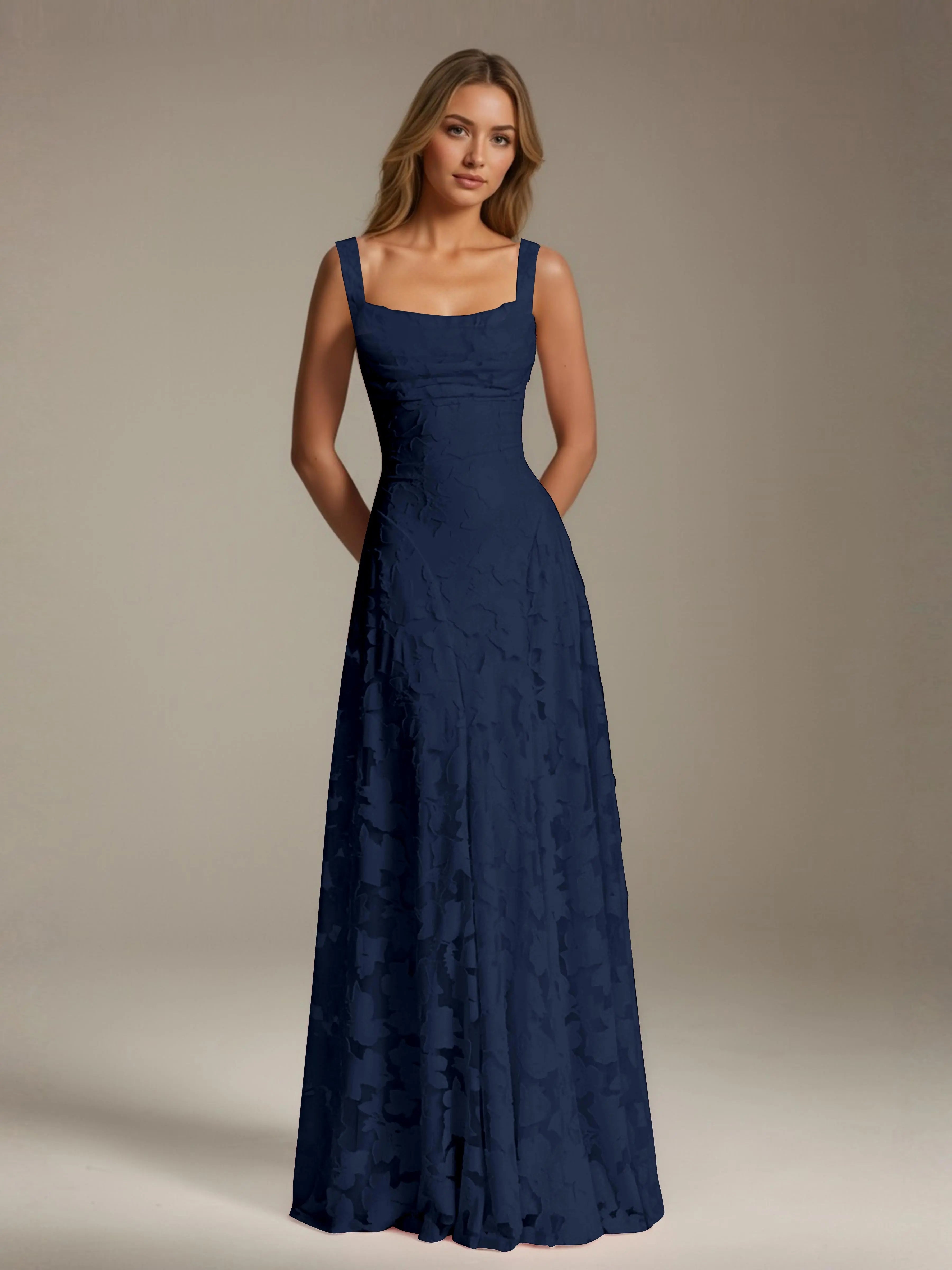 Floral Dress for Bridesmaid – A-Line Square Neck Sleeveless Floor-Length Party Dress