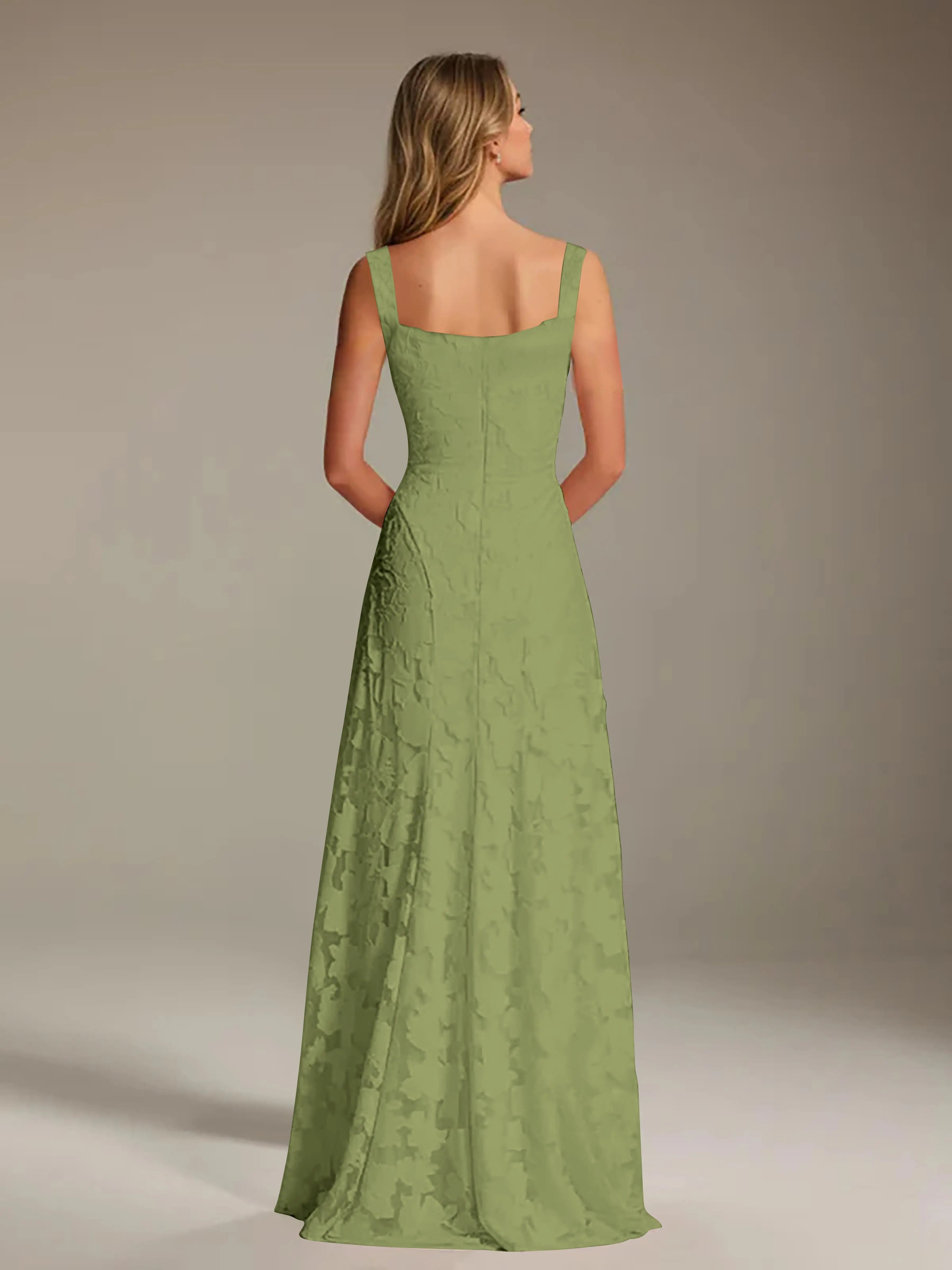 Floral Dress for Bridesmaid – A-Line Square Neck Sleeveless Floor-Length Party Dress