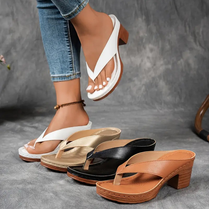 Abigail | Sandalias de tacón bloque con plantilla ergonómica - Diseño en cuero vegano
