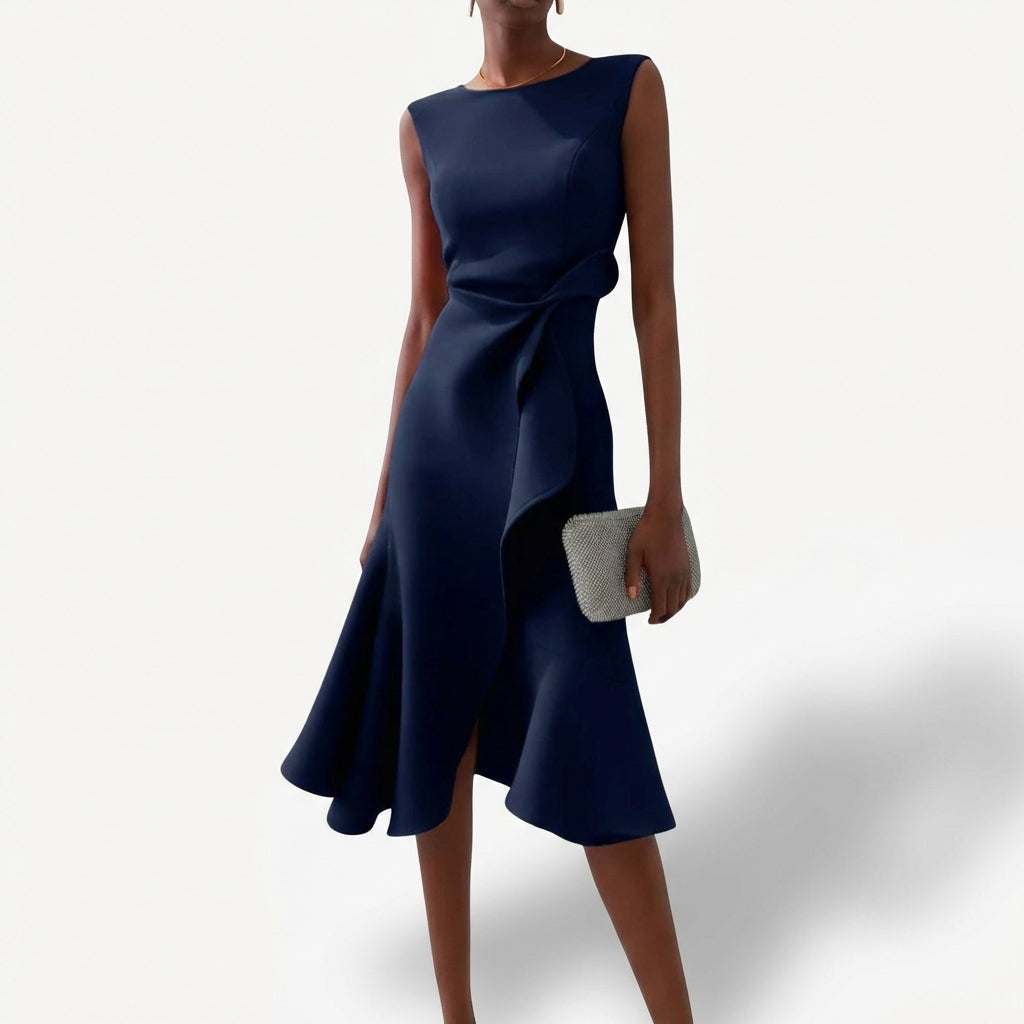 Dame Midi Kjole Draperet Asymmetrisk Volant