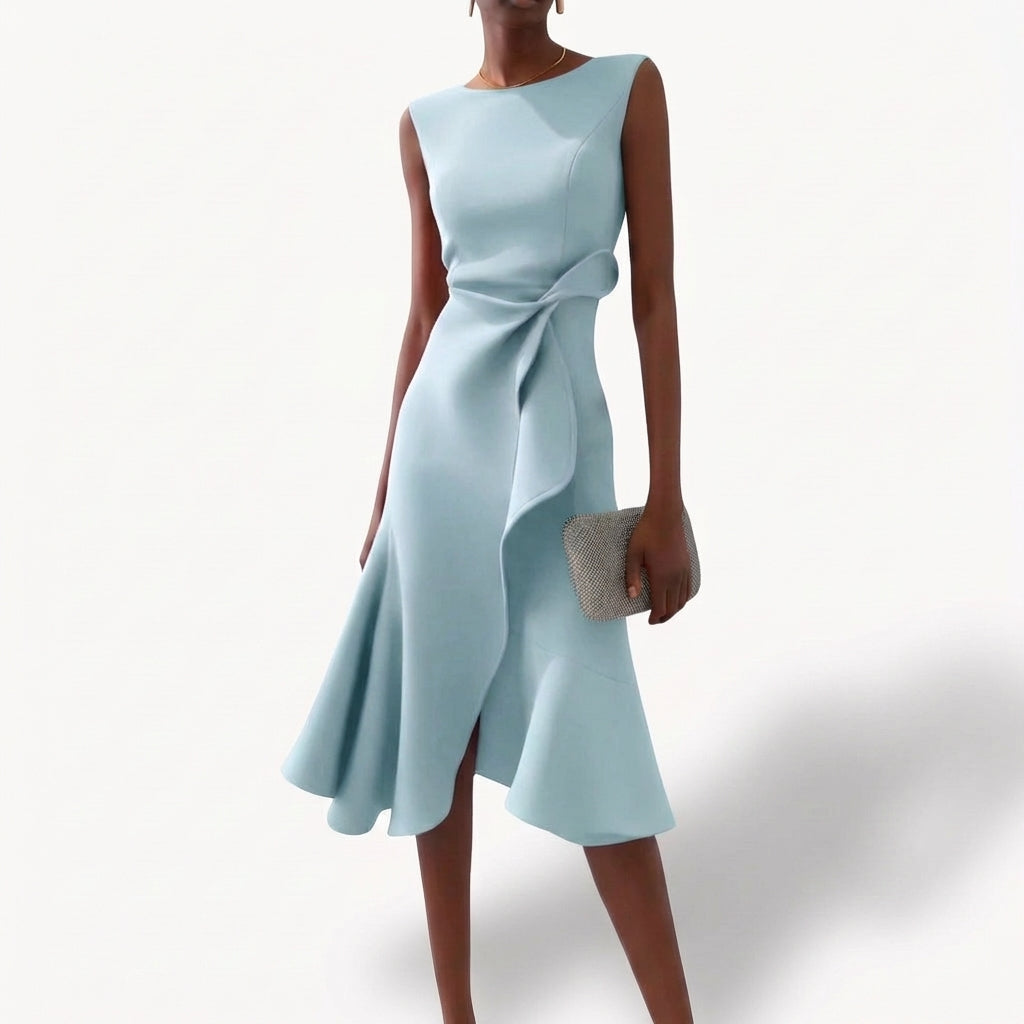 Dame Midi Kjole Draperet Asymmetrisk Volant