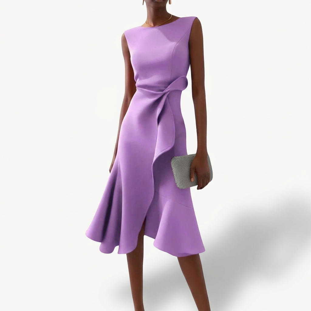 Dame Midi Kjole Draperet Asymmetrisk Volant