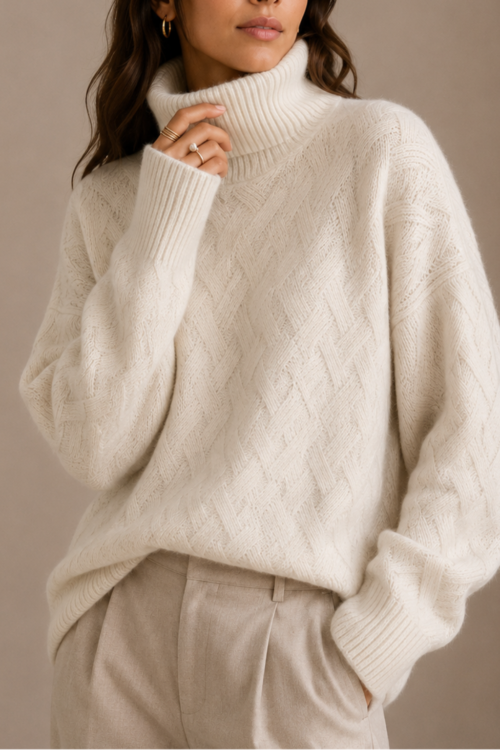 Tekstureret Striksweater til Kvinder med Rullekrave