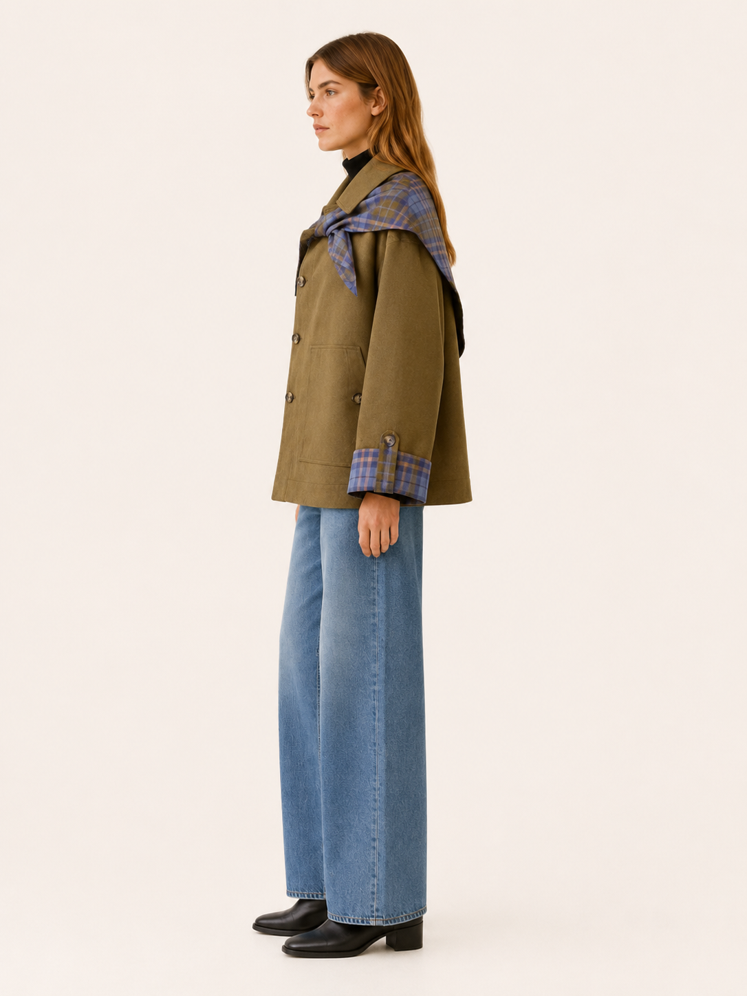 Oversized Utility-Jakke til Kvinder med Ternet Detalje