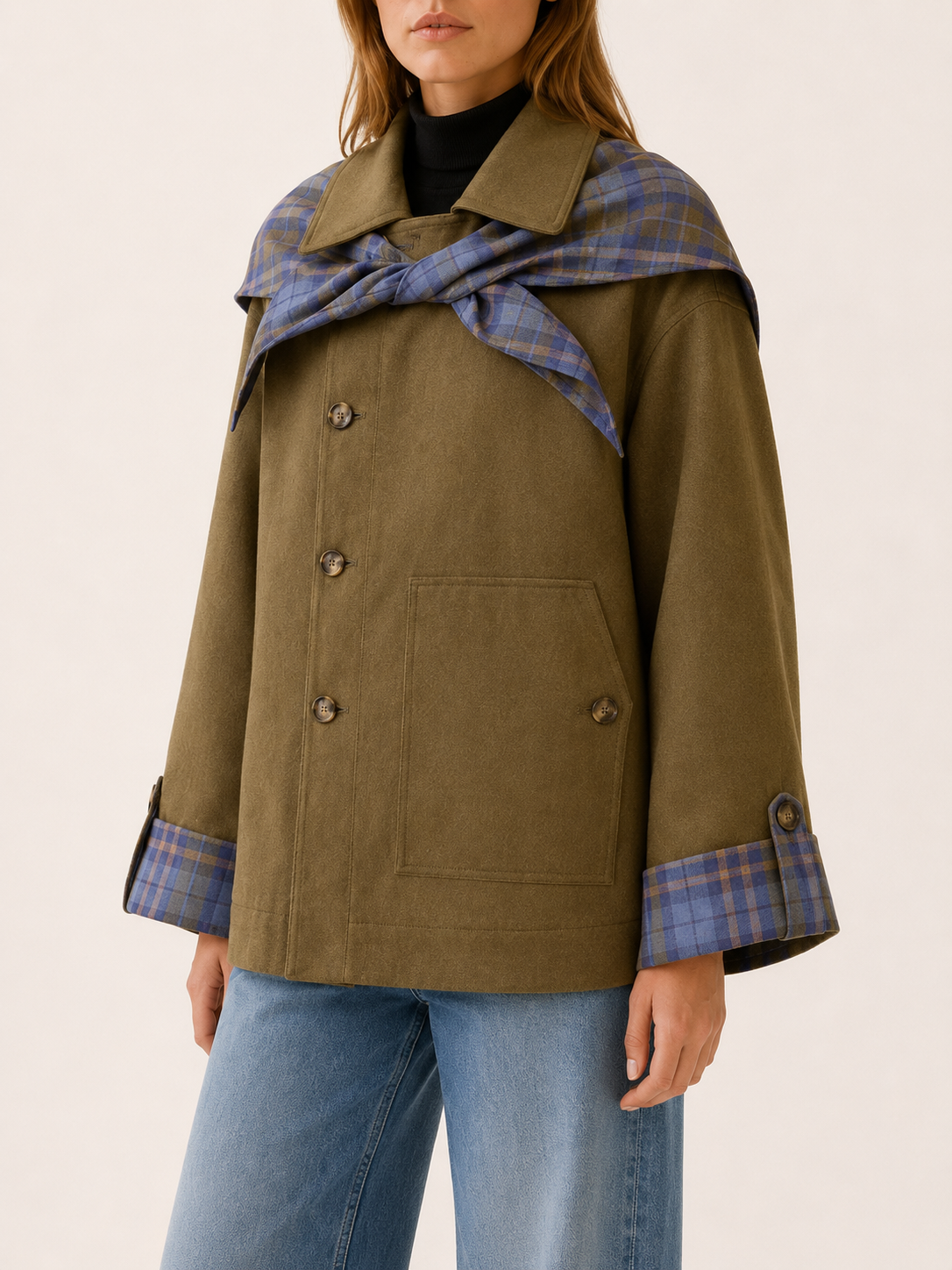 Oversized Utility-Jakke til Kvinder med Ternet Detalje