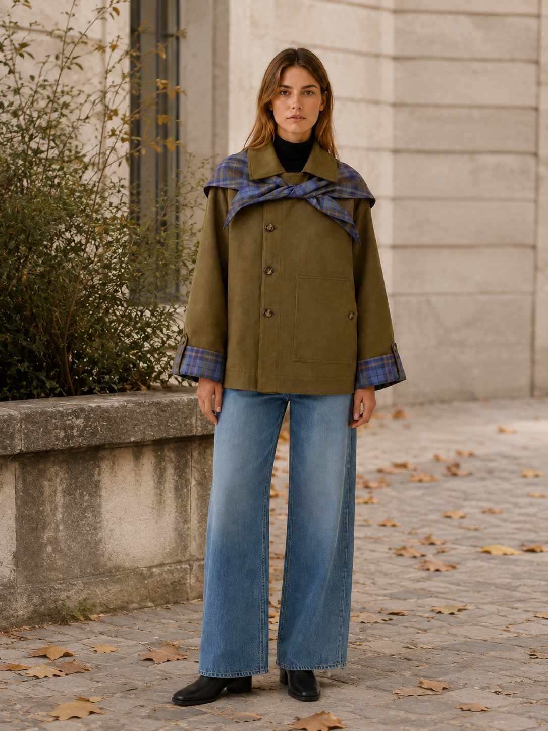 Oversized Utility-Jakke til Kvinder med Ternet Detalje