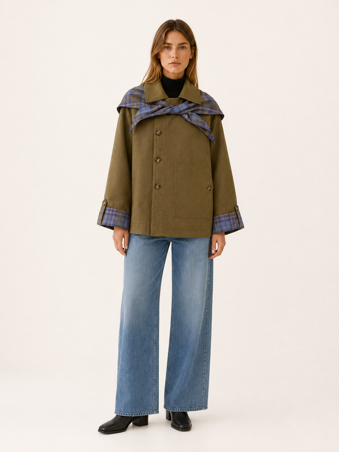 Oversized Utility-Jakke til Kvinder med Ternet Detalje