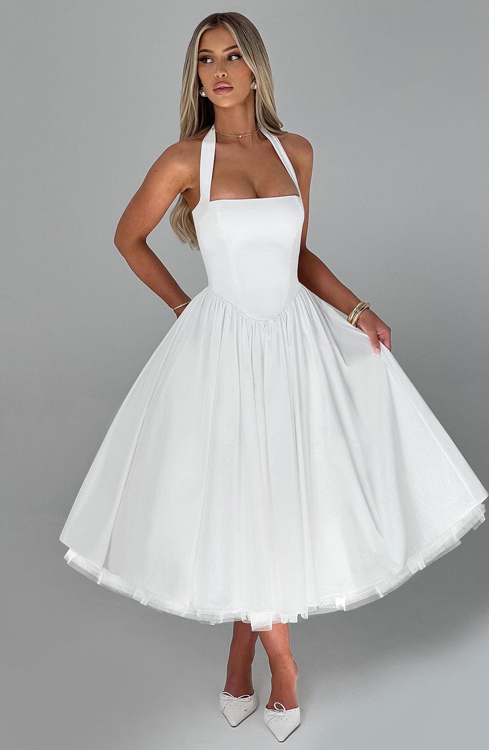 Women’s Wedding Guest Halter Neck Midi Dress