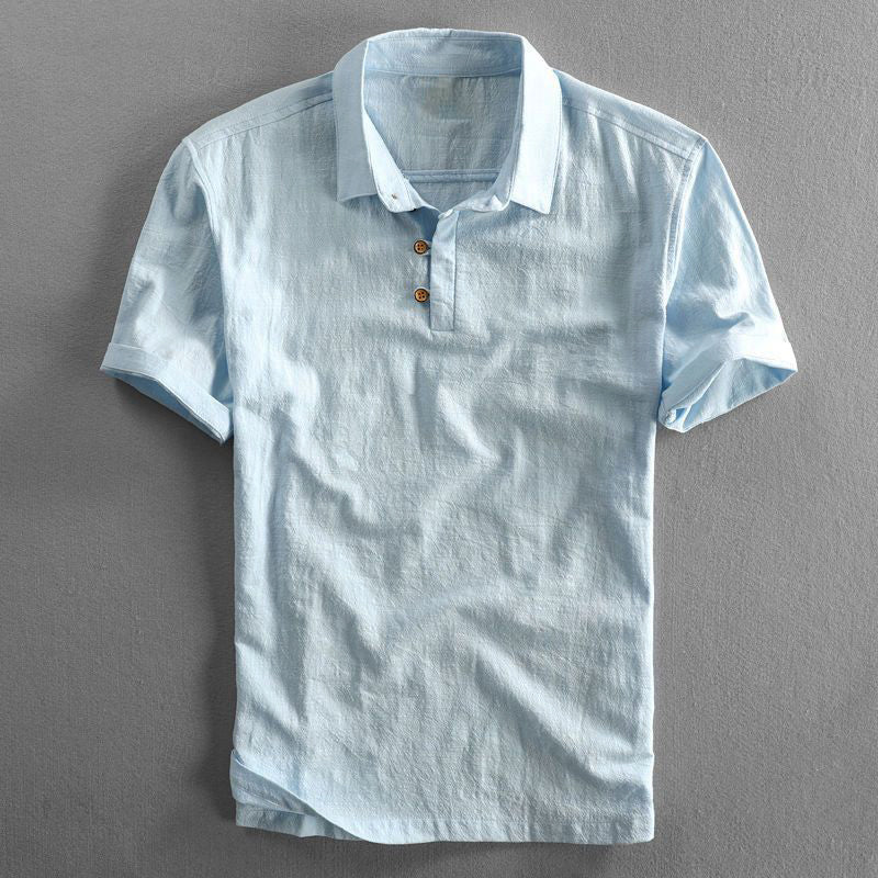 Herre Poloshirt i Hør med Korte Ærmer