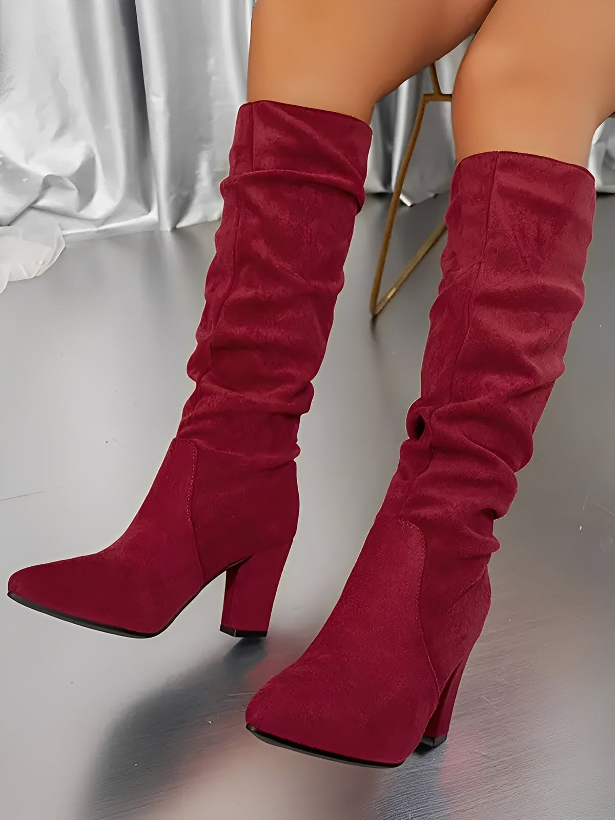 Faux Leather Knee-High Boots for Women with a Slouch Fit