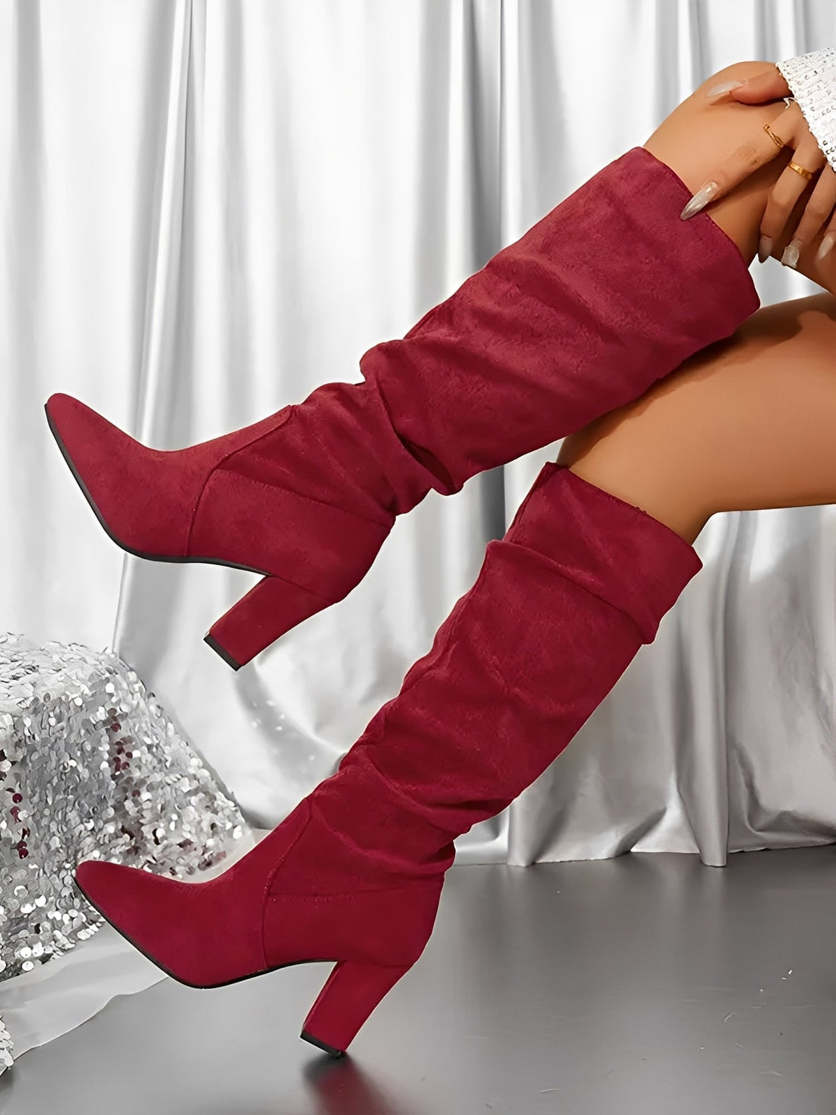 Faux Leather Knee-High Boots for Women with a Slouch Fit