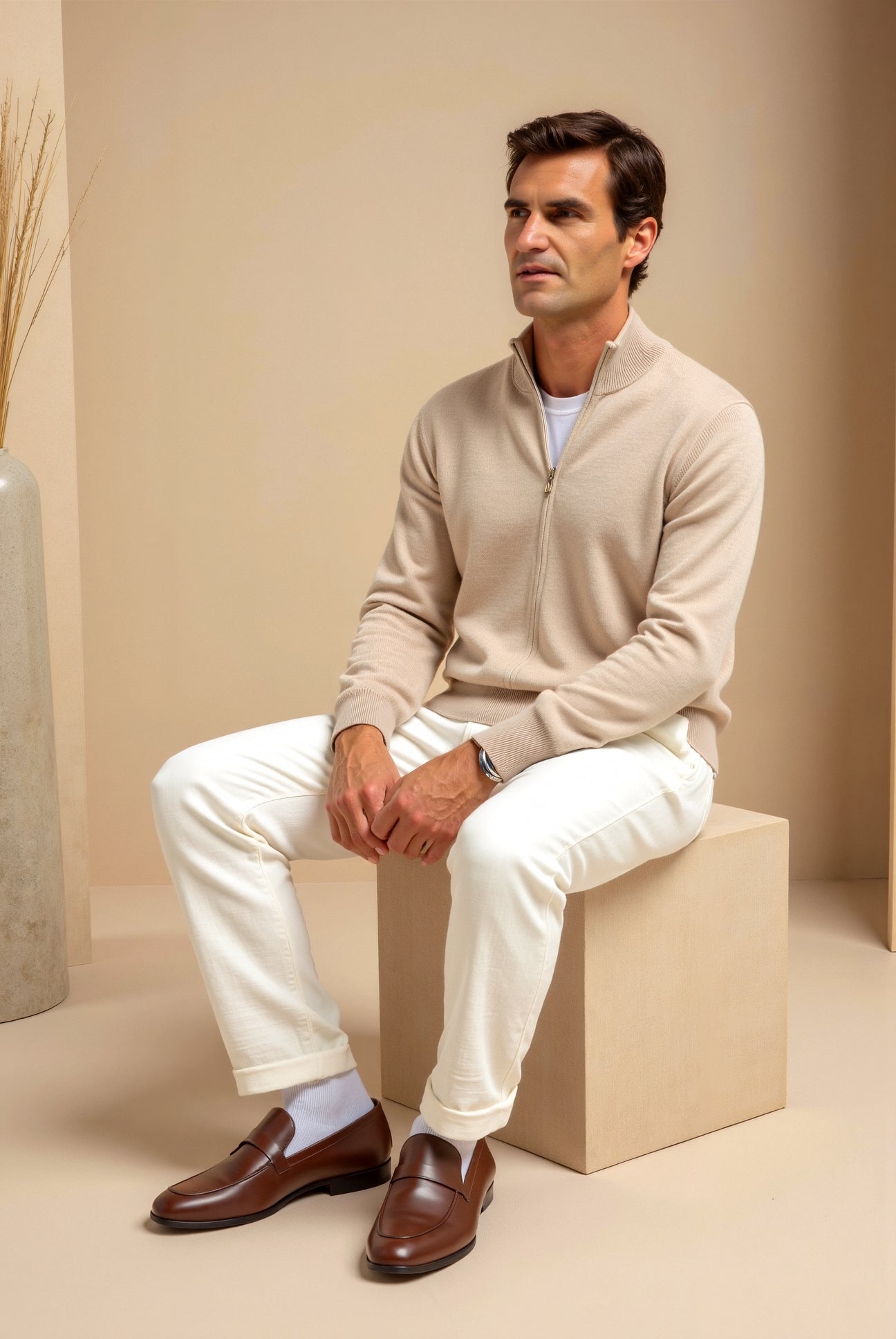 Bellivaro | Mænds Slank Pasform Cardigan Med Lynlås | Let Striktrøje Til Lag-på-lag