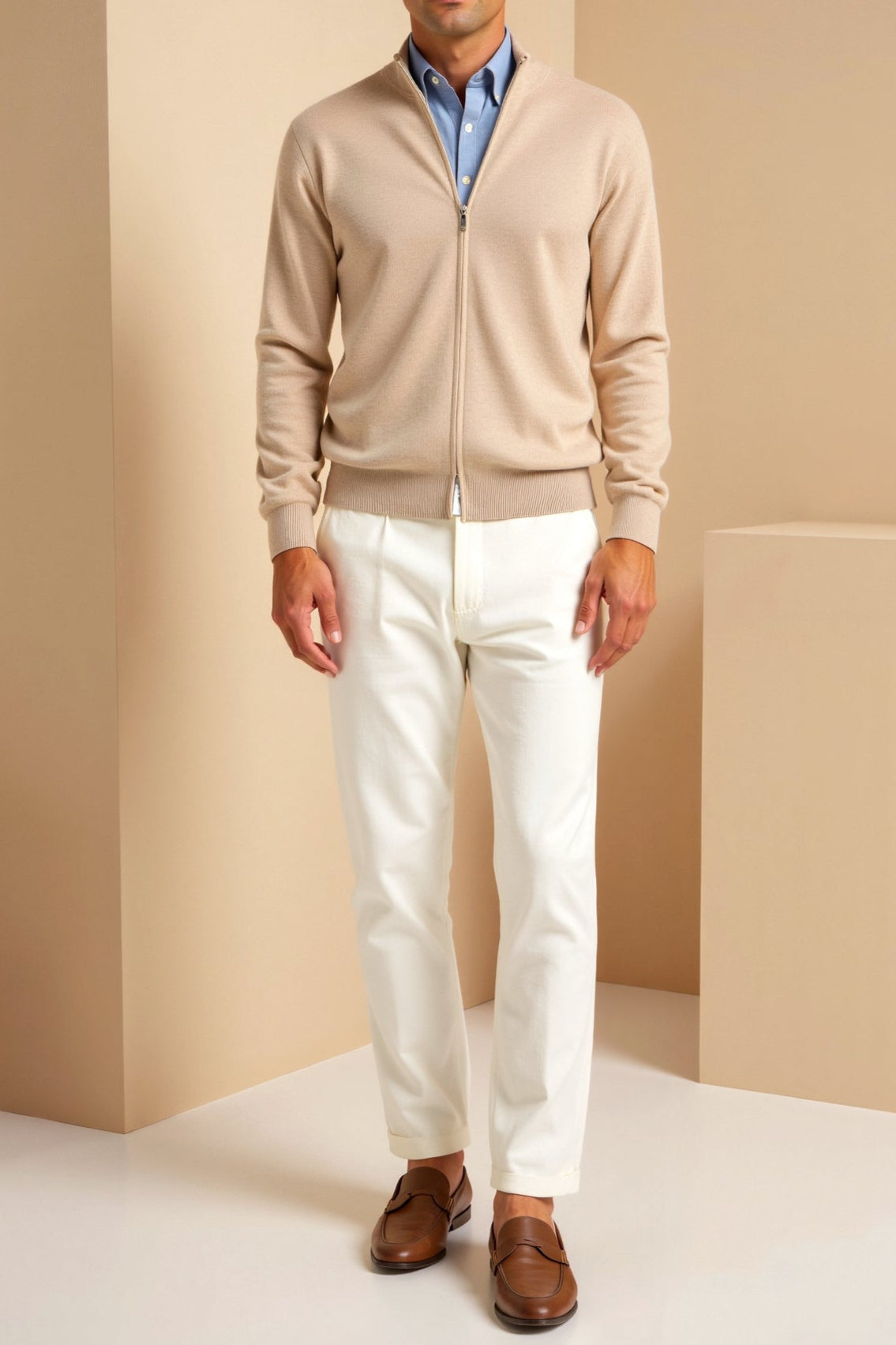 Bellivaro | Mænds Slank Pasform Cardigan Med Lynlås | Let Striktrøje Til Lag-på-lag