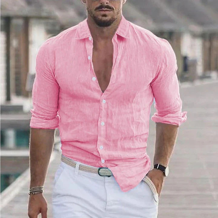 Camisa de algodão para homem com gola clássica