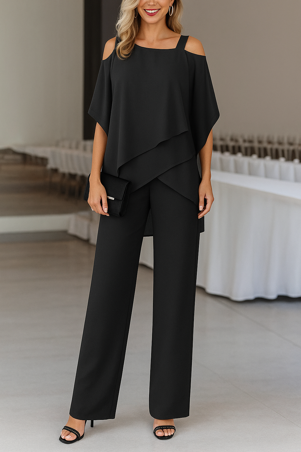 Dame Jumpsuit med Løse Ben og Asymmetrisk Overdel