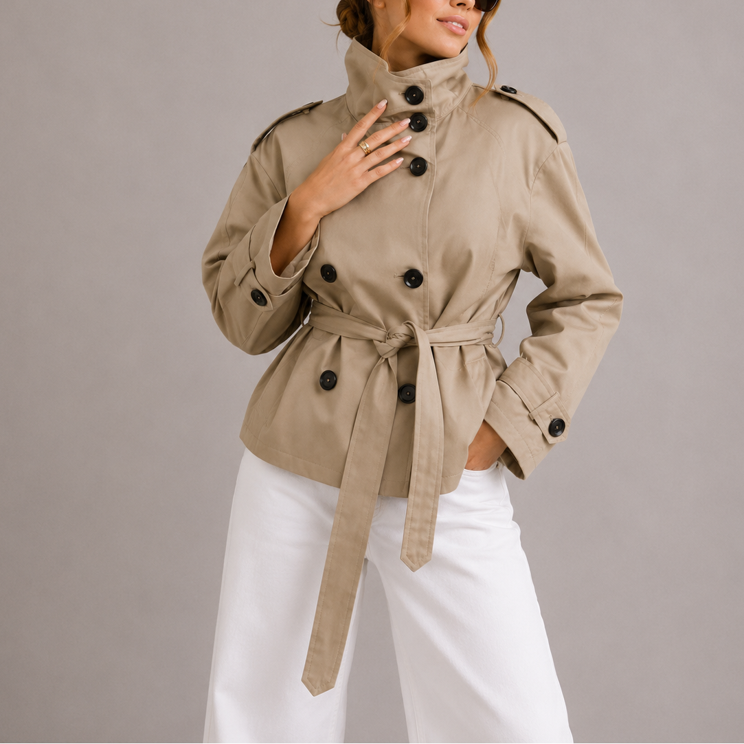 Cropped Trenchcoat til Kvinder med Bælte