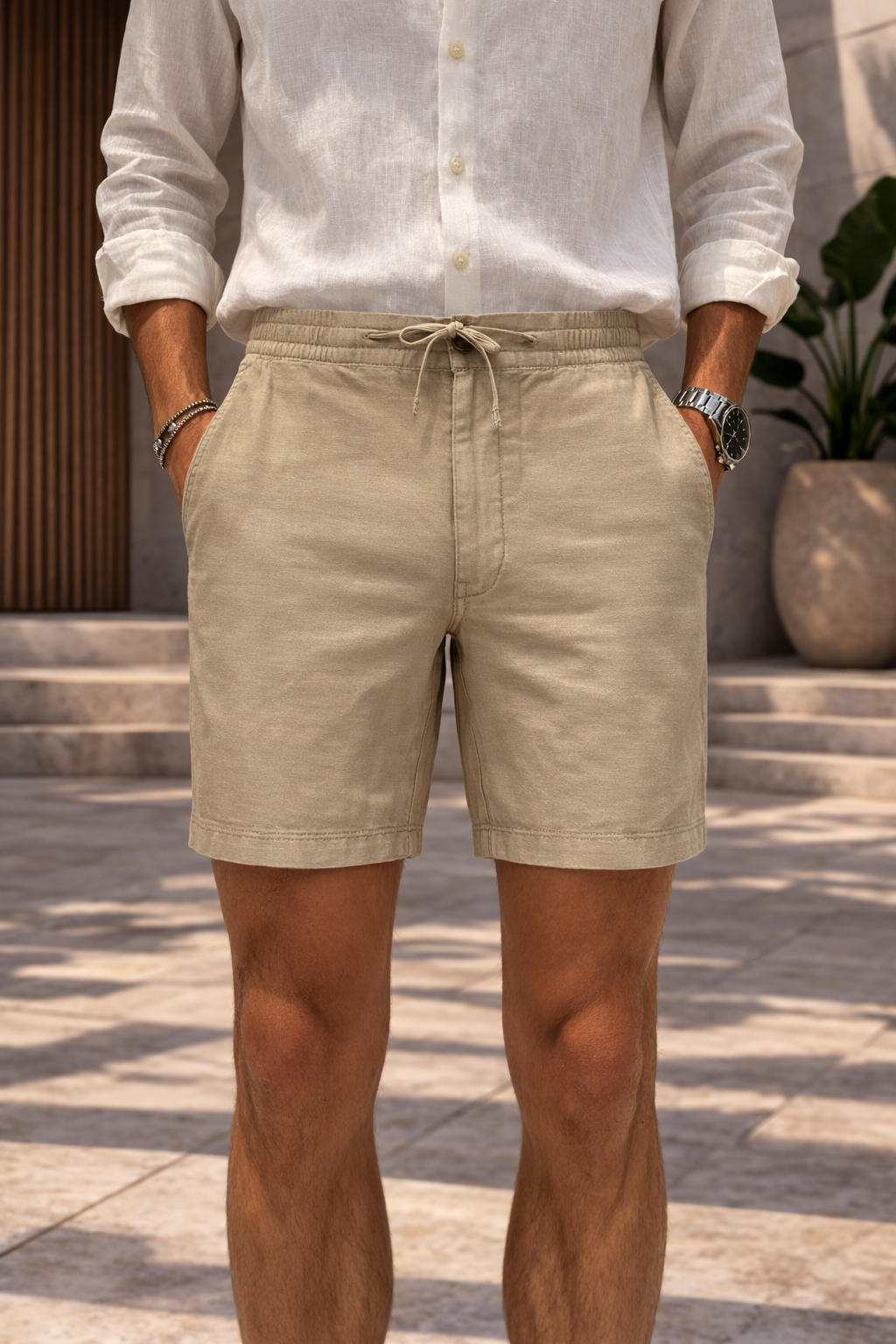 Arthur | Men's Casual Shorts in Cotton Blend with Drawstring Closure