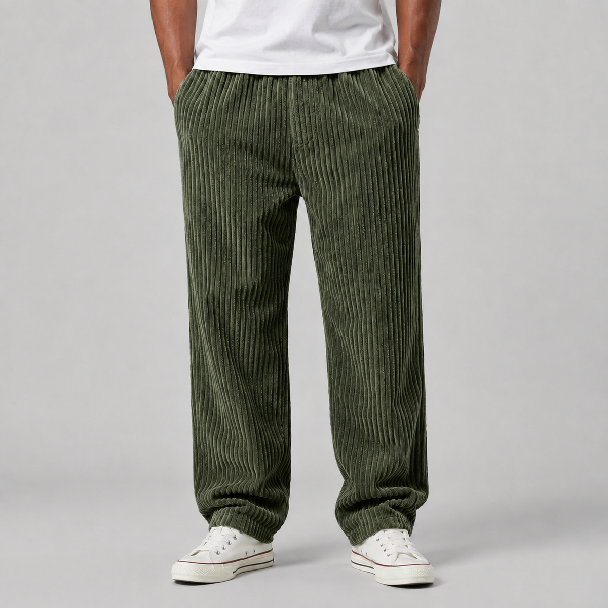 Corduroy trousers for men with a drawstring waist