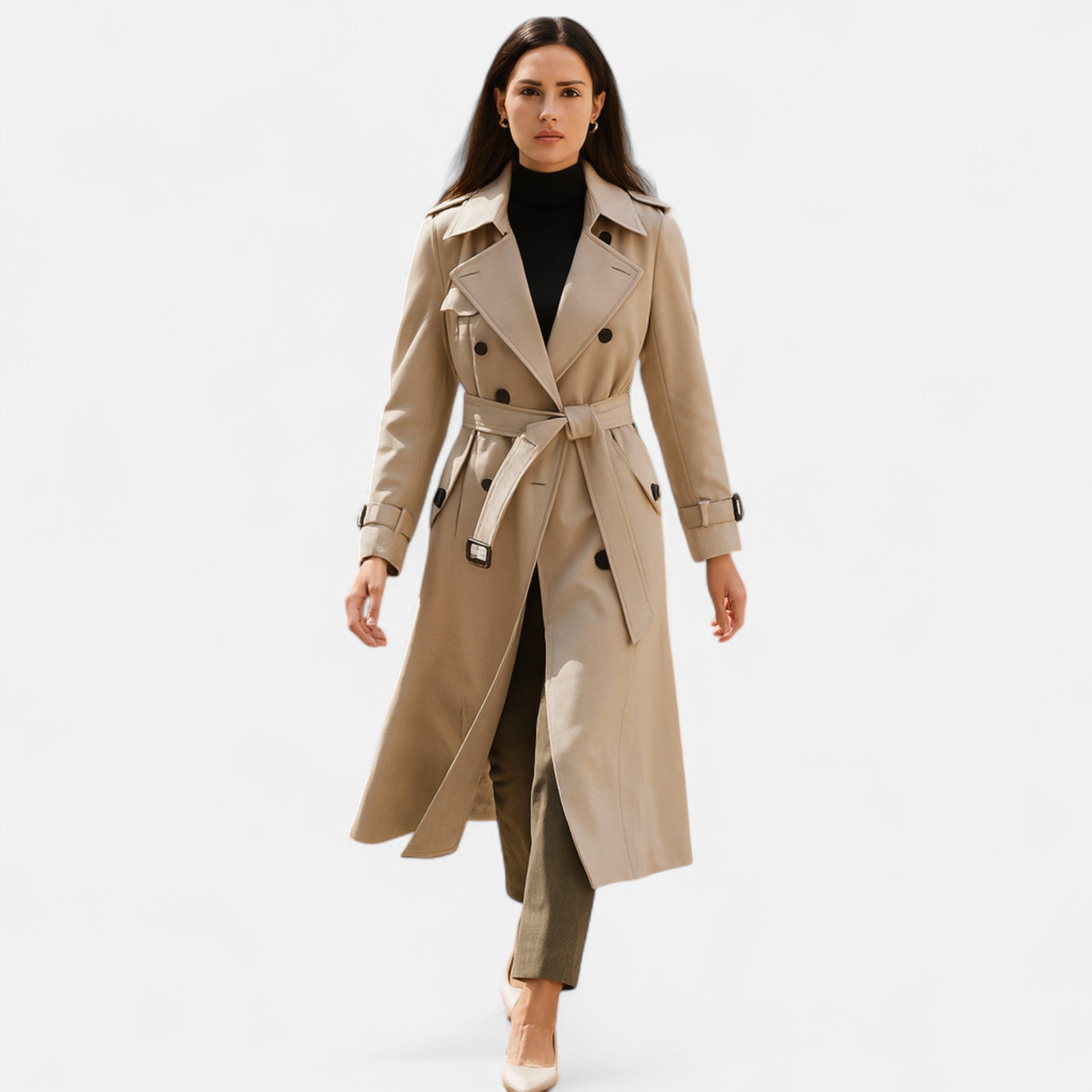 Damen Trenchcoat mit Gürtel – Langer Mantel