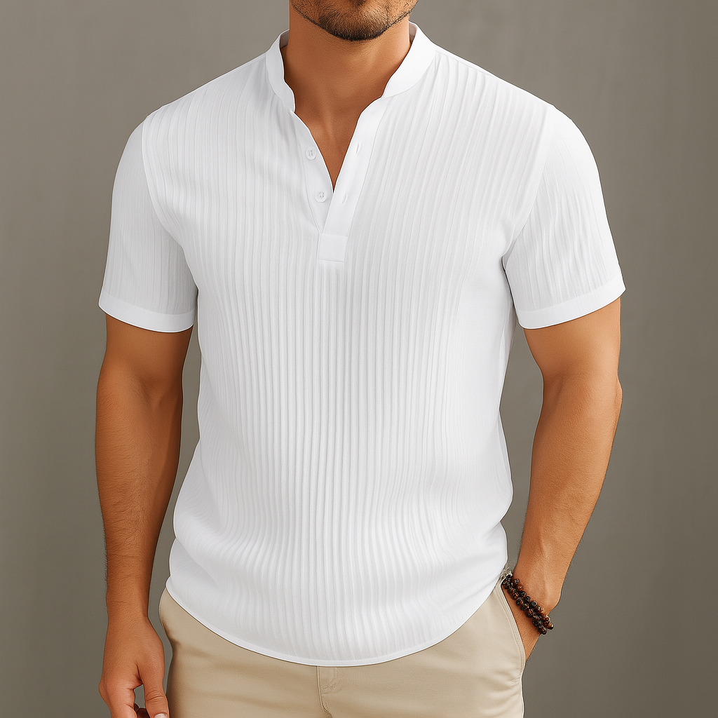 Avani Linen Popover Shirt in Linen with V-Neck