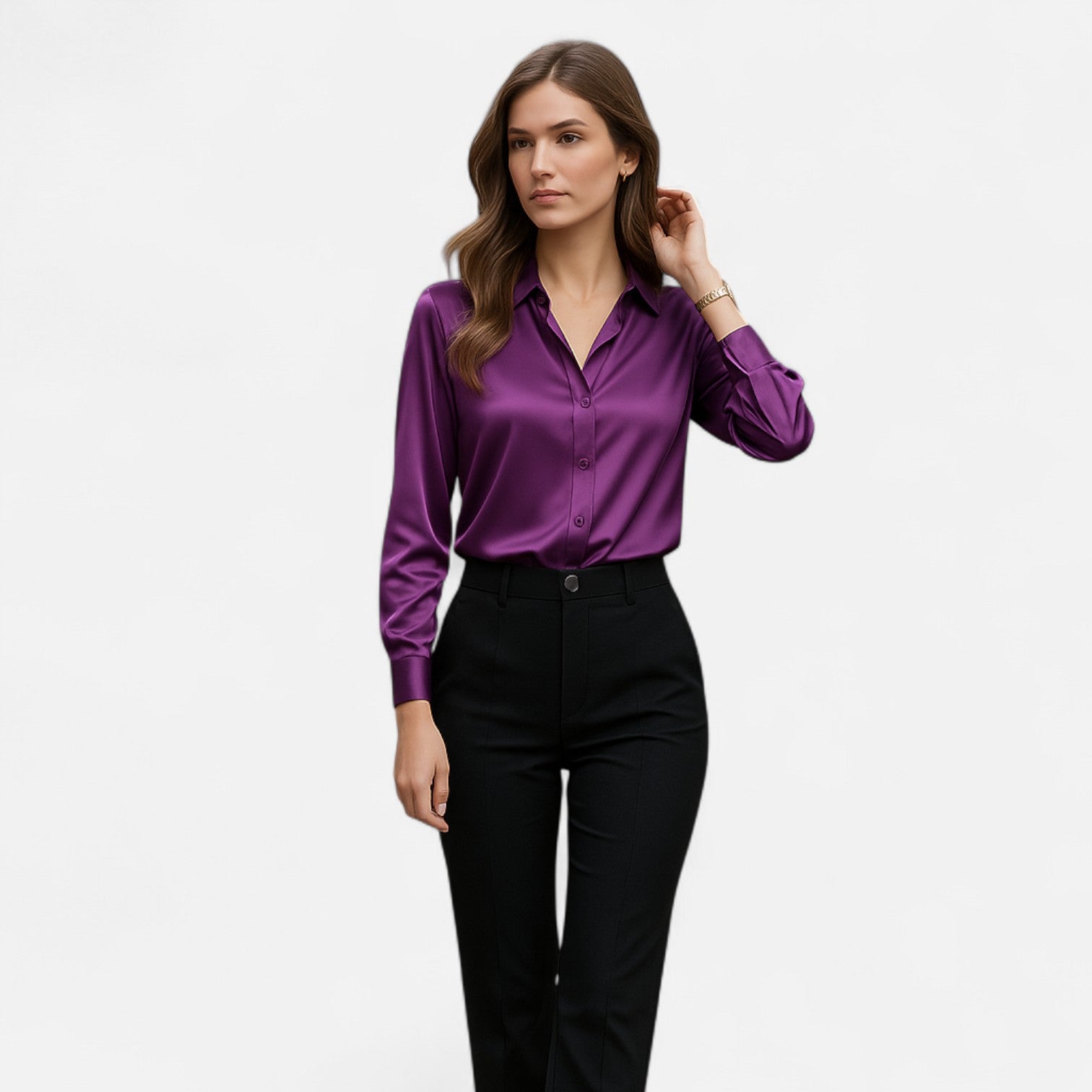 Satinbluse til kvinder med lange ærmer – tidløs elegance, moderne sofistikering