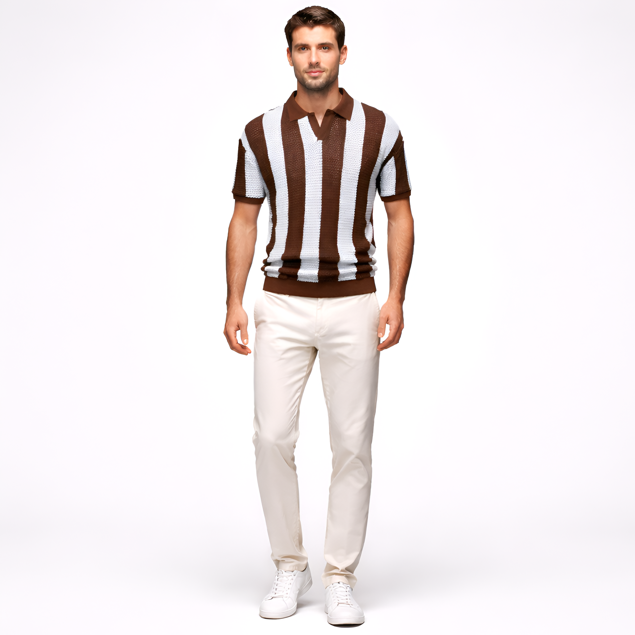 Tricou polo bărbați cu dungi, mânecă scurtă, croială lejeră, pulover polo