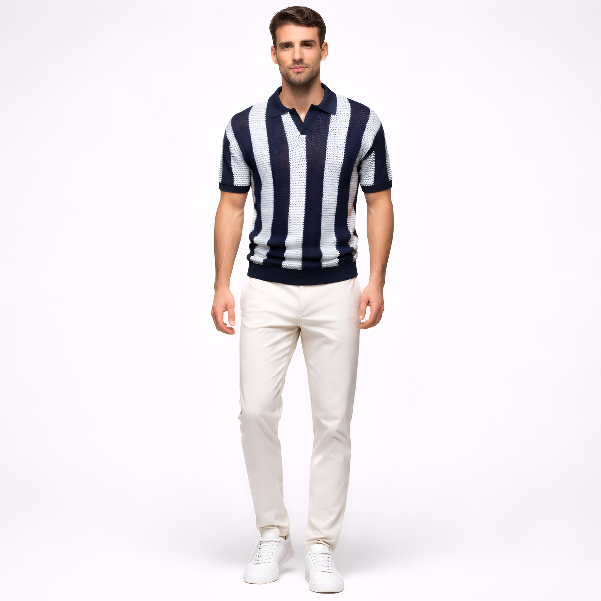 Tricou polo bărbați cu dungi, mânecă scurtă, croială lejeră, pulover polo