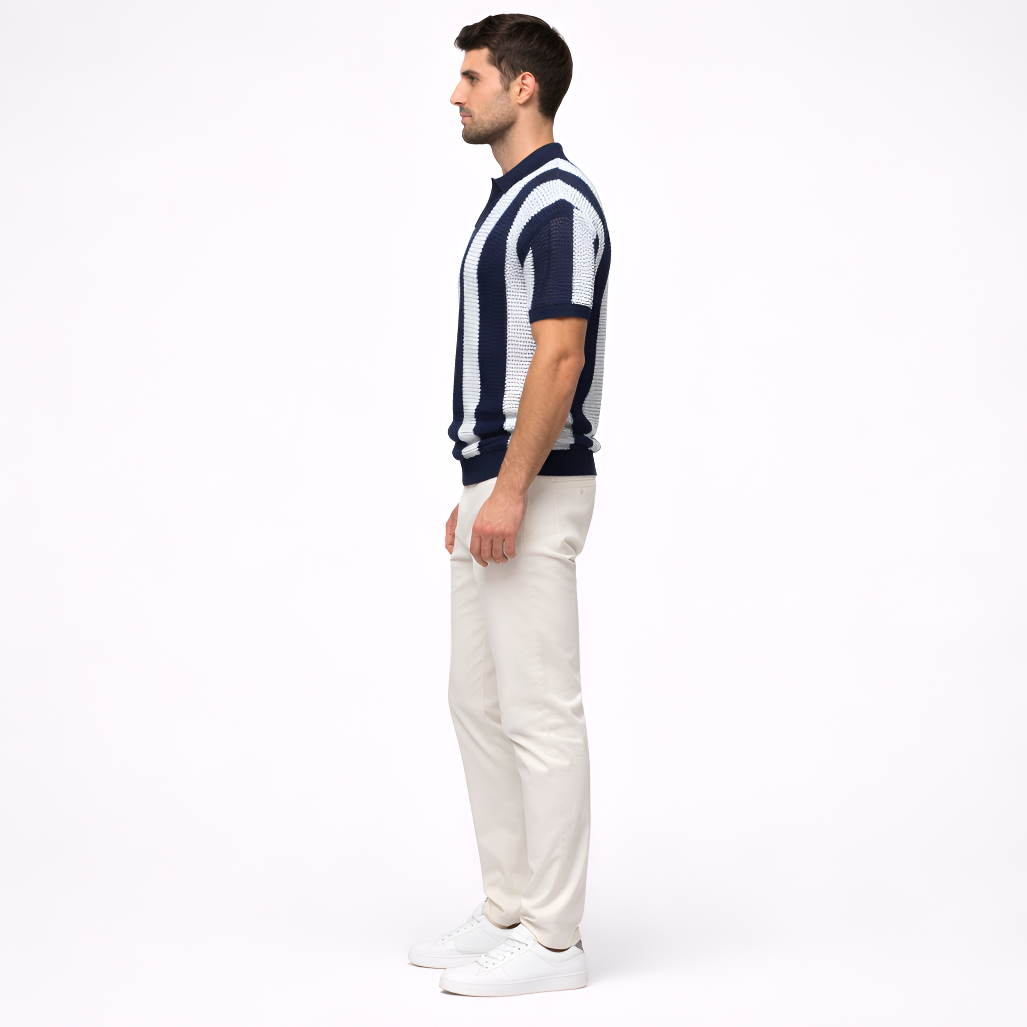 Tricou polo bărbați cu dungi, mânecă scurtă, croială lejeră, pulover polo