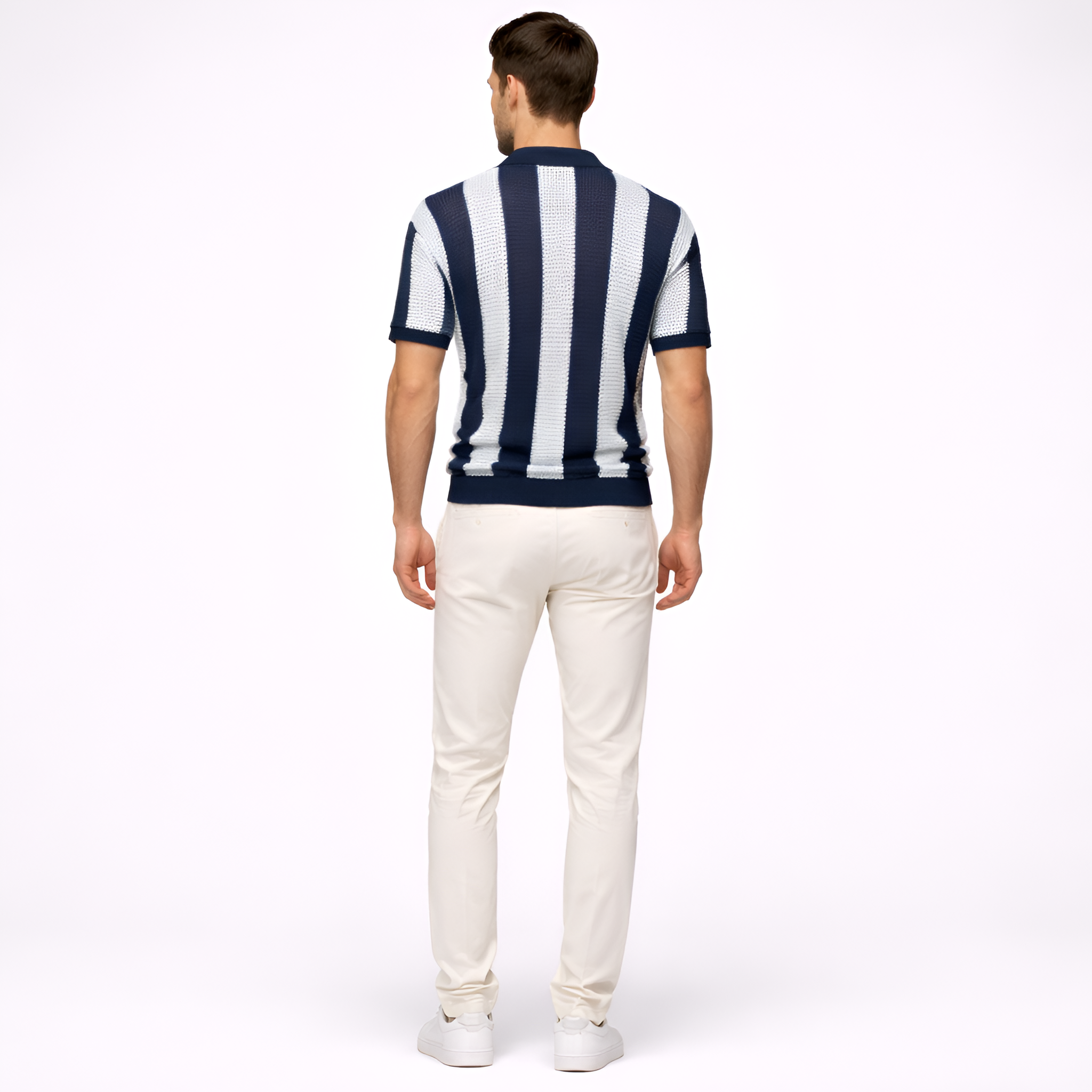 Tricou polo bărbați cu dungi, mânecă scurtă, croială lejeră, pulover polo