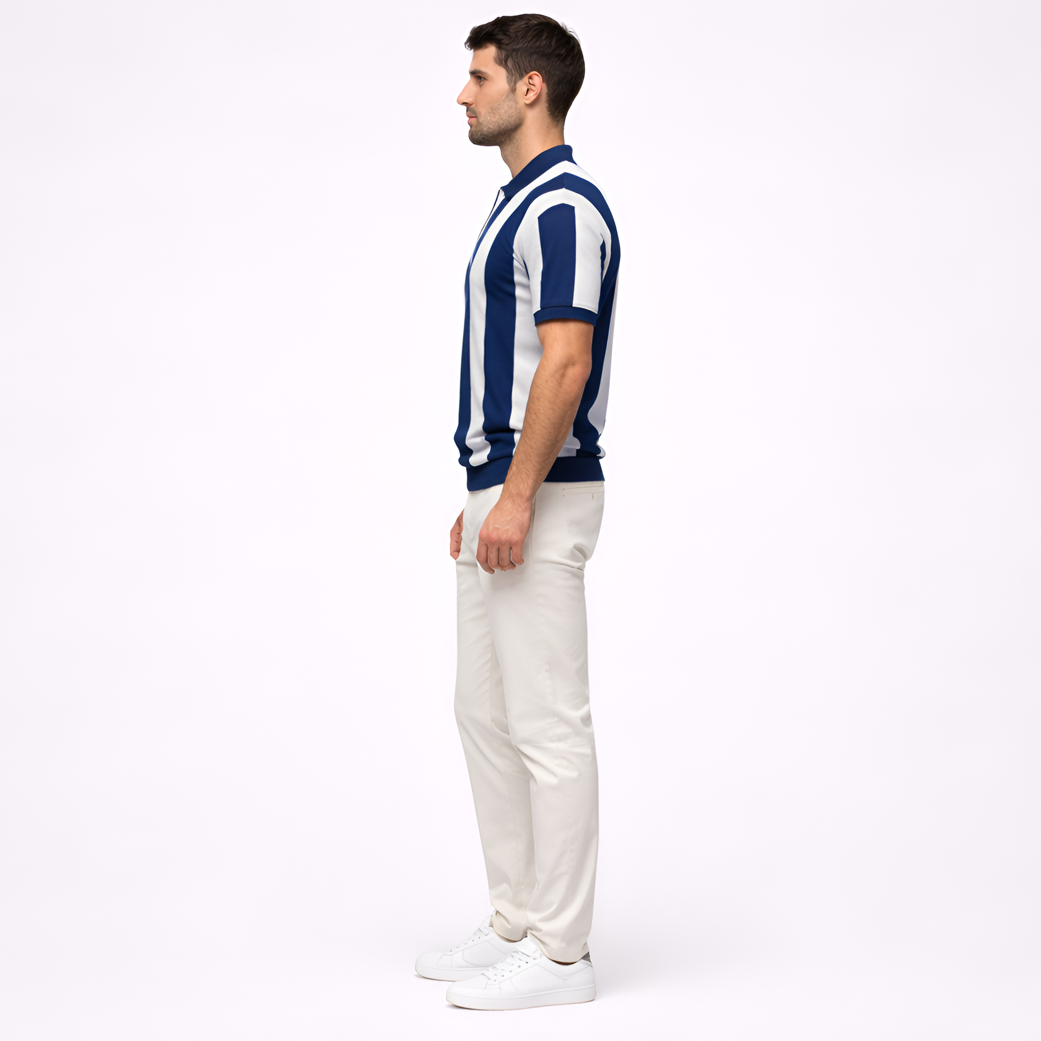 Tricou polo bărbați cu fermoar, mânecă scurtă, dungi, polo casual