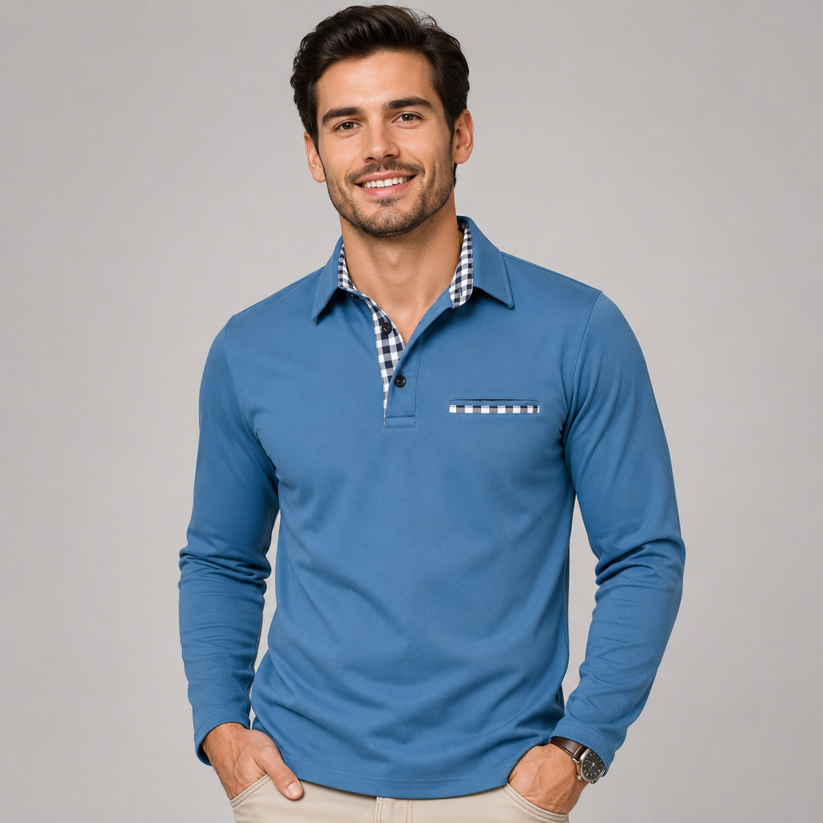 Langærmet Poloshirt til Mænd med Klassisk Krave