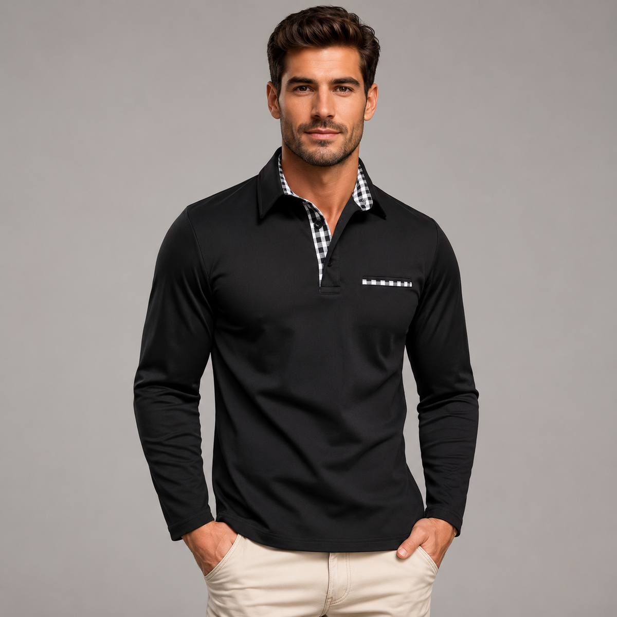 Langærmet Poloshirt til Mænd med Klassisk Krave