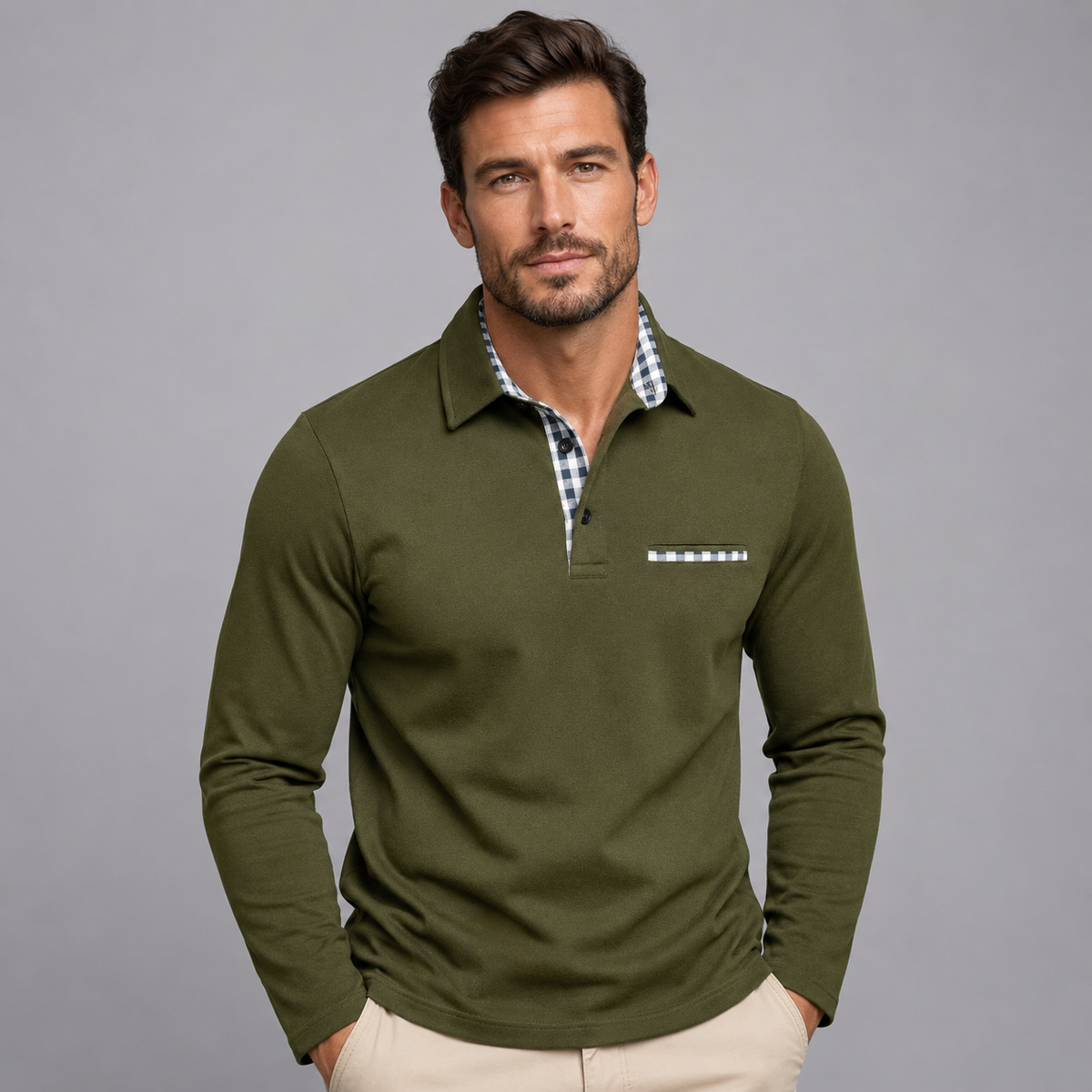 Langærmet Poloshirt til Mænd med Klassisk Krave
