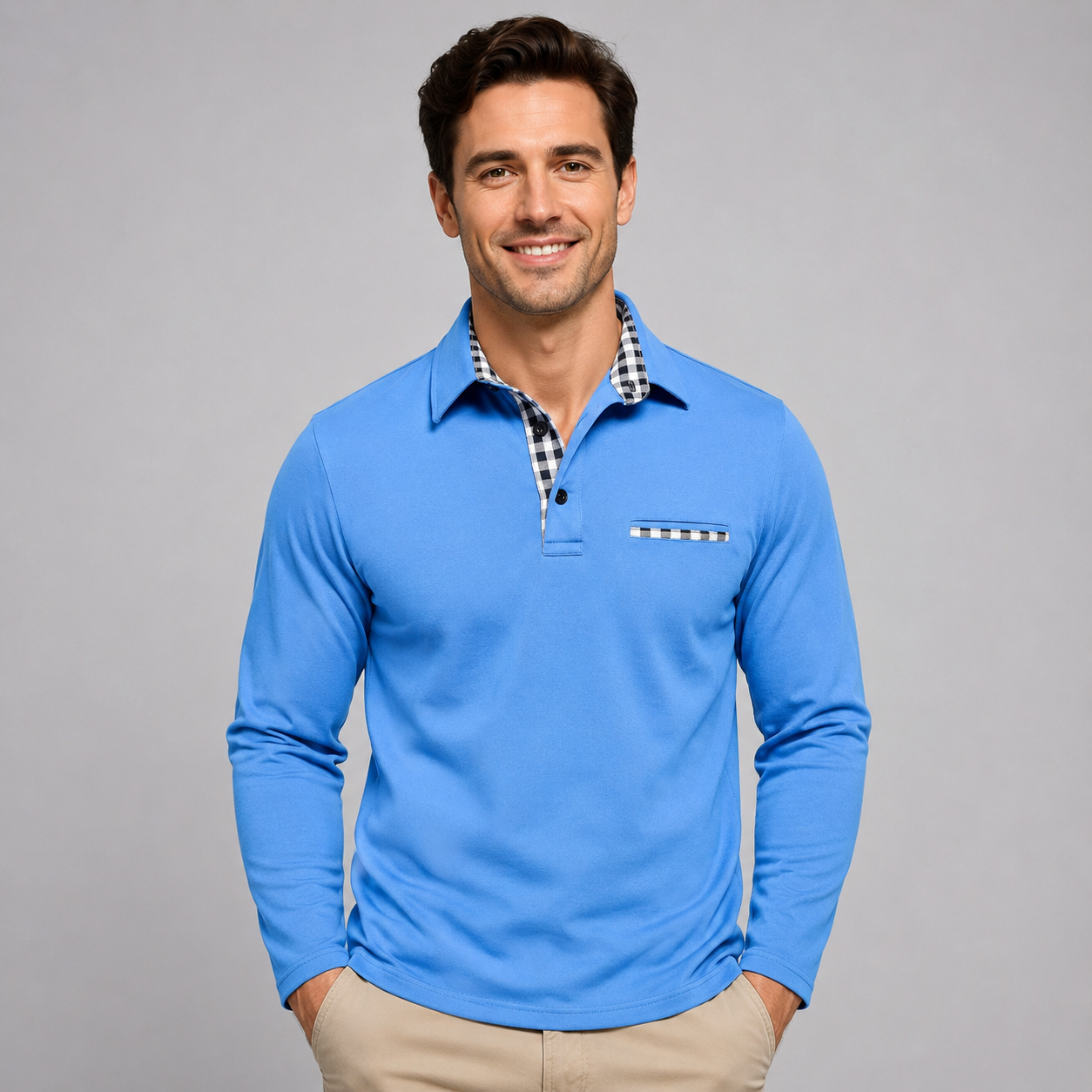Langærmet Poloshirt til Mænd med Klassisk Krave