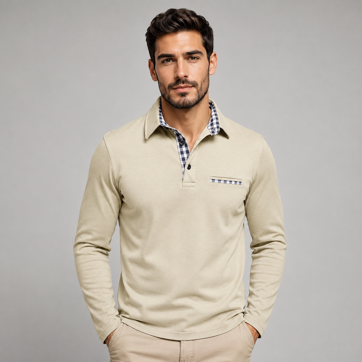 Langærmet Poloshirt til Mænd med Klassisk Krave