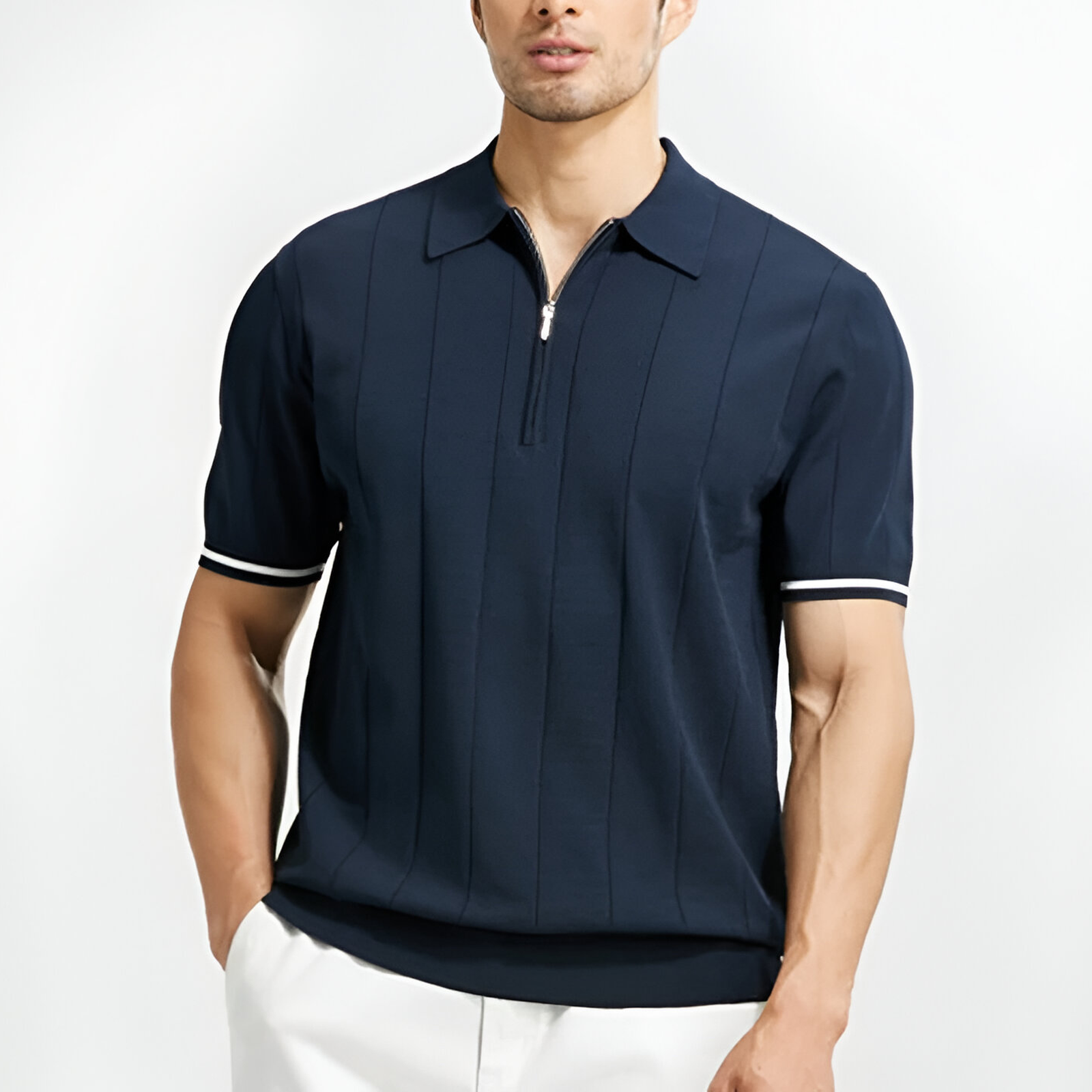 Polo de manga corta con cremallera para hombre
