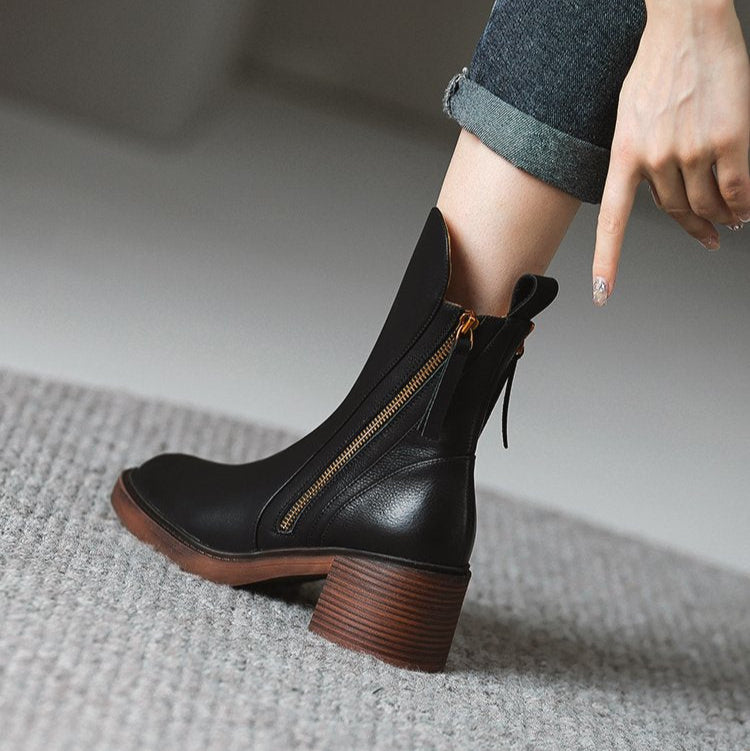 Bottines pour femmes à talon bloc et fermeture à glissière
