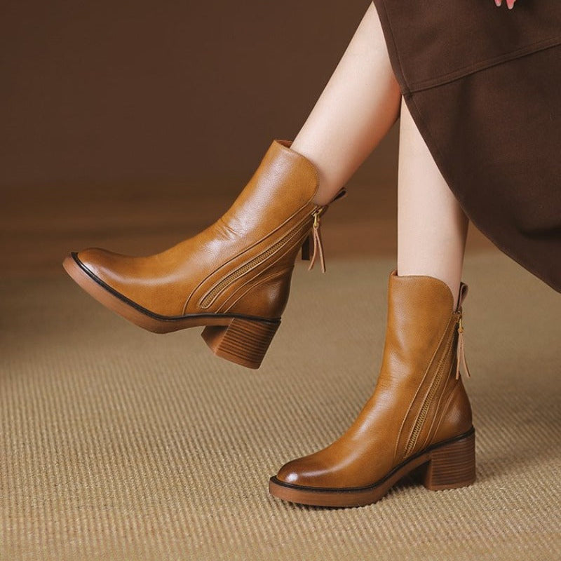 Bottines pour femmes à talon bloc et fermeture à glissière