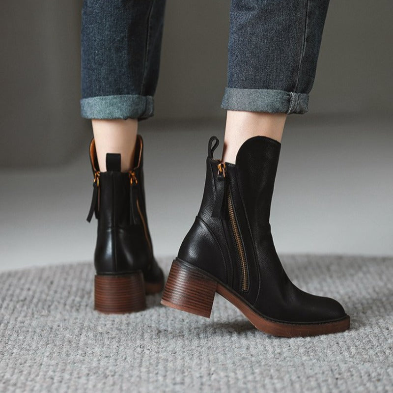 Bottines pour femmes à talon bloc et fermeture à glissière