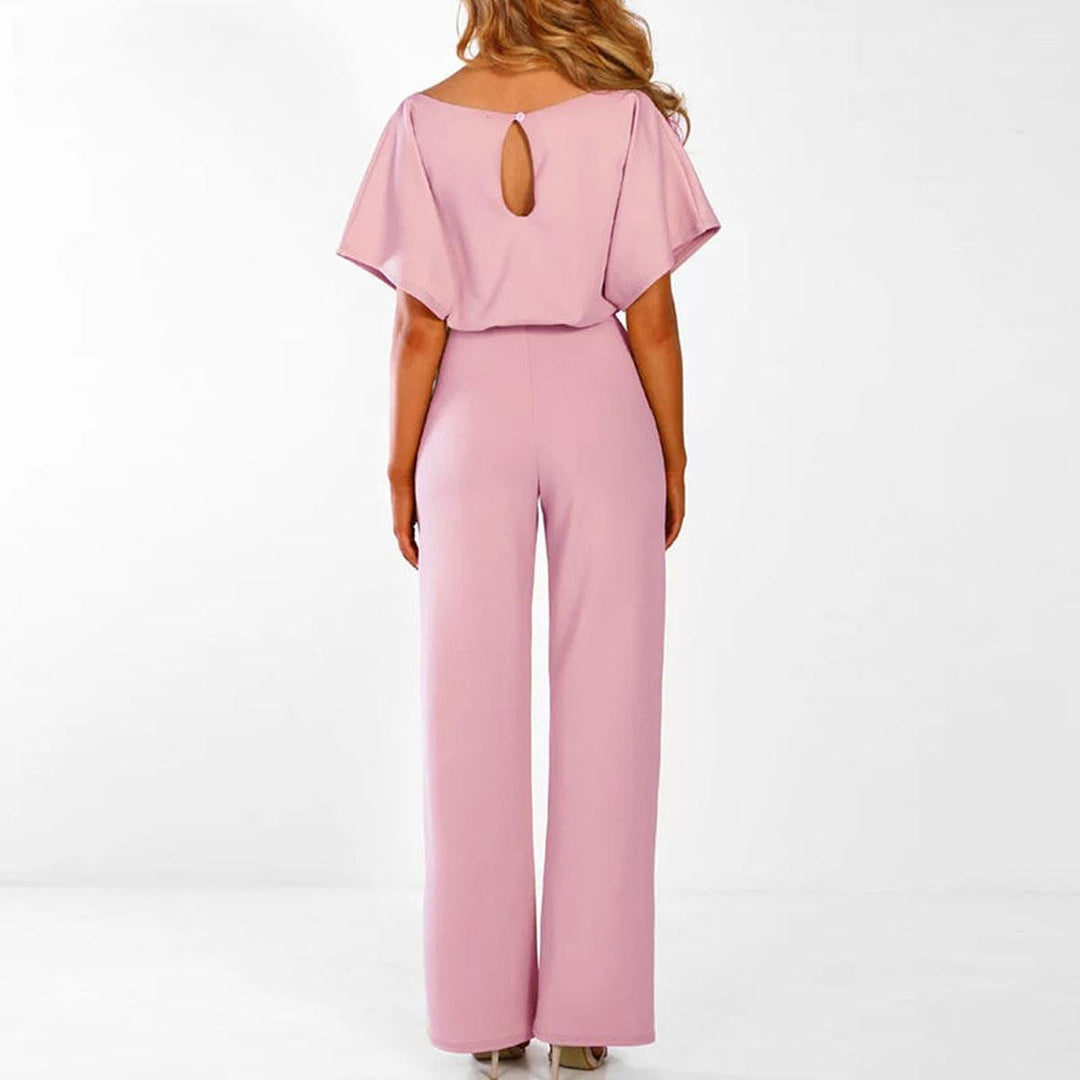 Kortærmet buksedragt til kvinder med bælte | Elegant jumpsuit med brede ben til hverdag og fest | Komfortabel løs pasform