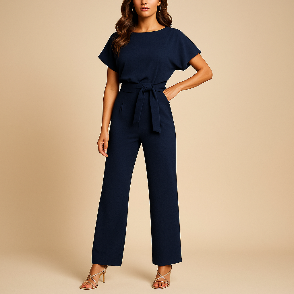Detaljeret jumpsuit med bindebælte til damer | Tessa