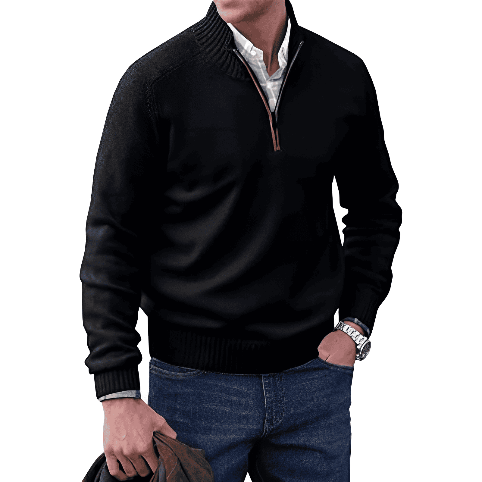 Bellivaro | Herre Premium Cashmere Trøje | Halv-Lynlås Vinter Strikpullover