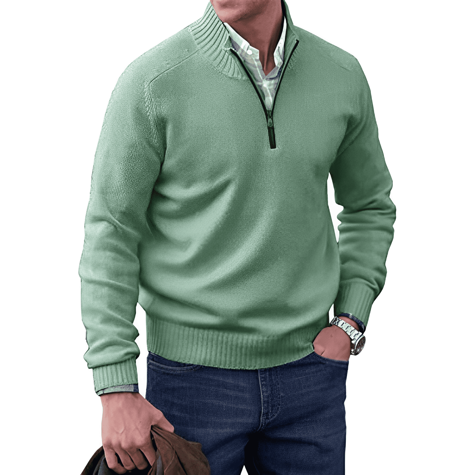 Bellivaro | Herre Premium Cashmere Trøje | Halv-Lynlås Vinter Strikpullover
