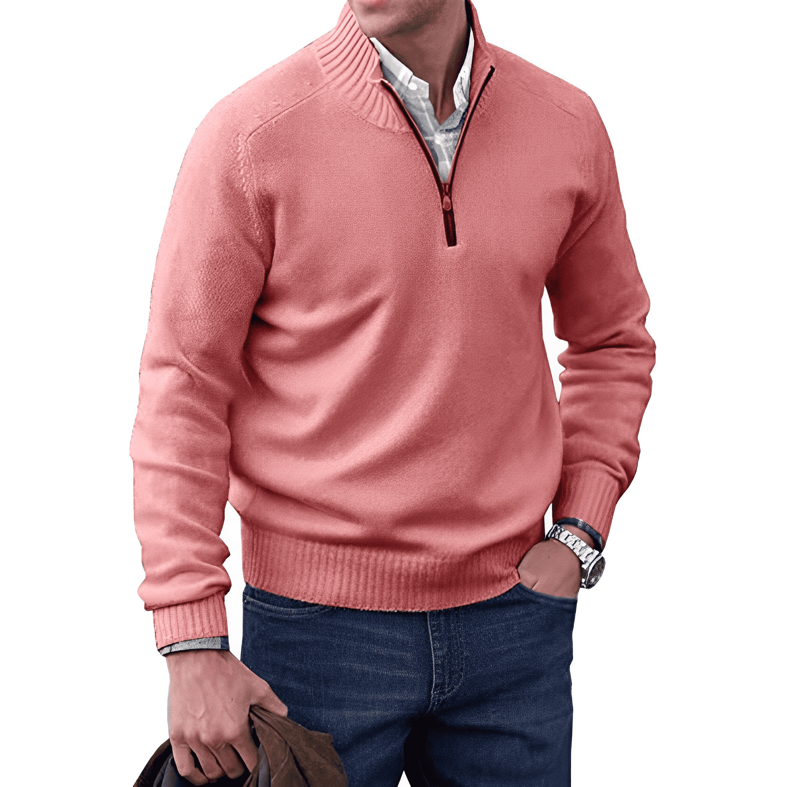 Bellivaro | Herre Premium Cashmere Trøje | Halv-Lynlås Vinter Strikpullover