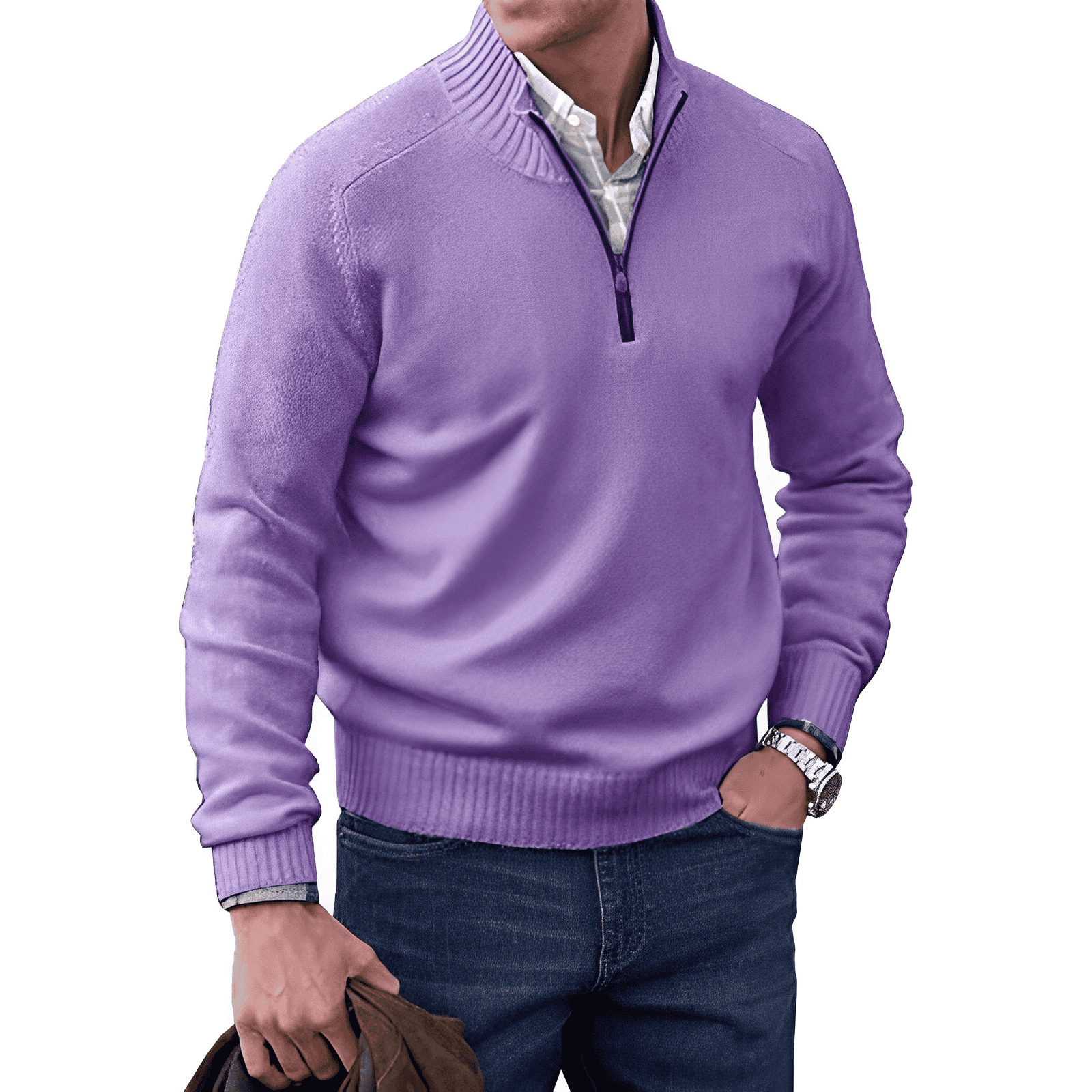 Bellivaro | Herre Premium Cashmere Trøje | Halv-Lynlås Vinter Strikpullover
