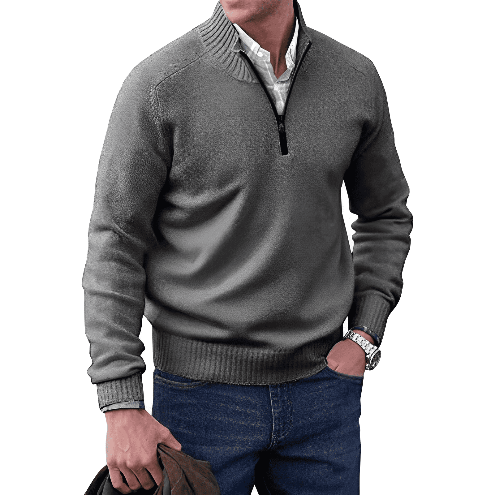 Bellivaro | Herre Premium Cashmere Trøje | Halv-Lynlås Vinter Strikpullover