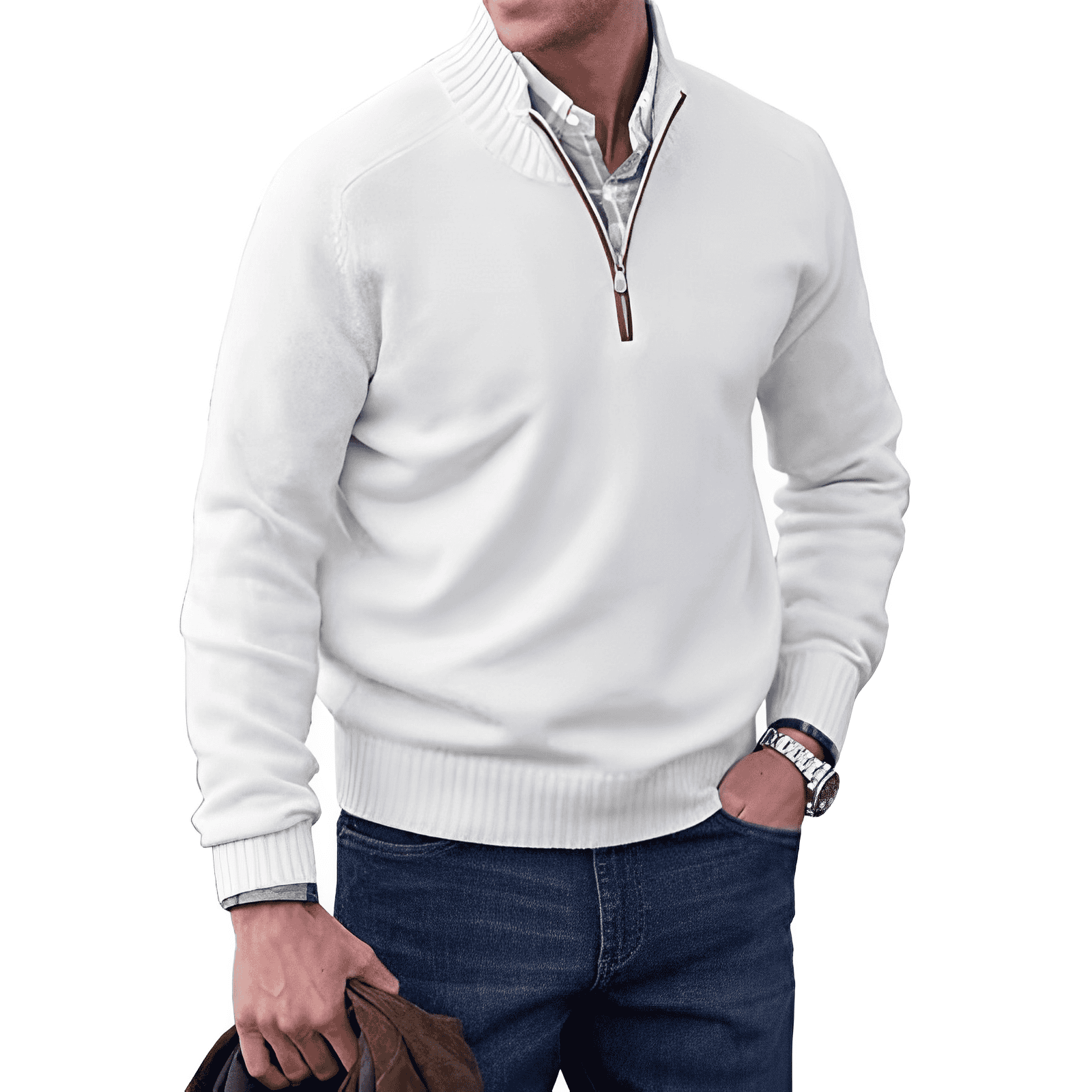 Bellivaro | Herre Premium Cashmere Trøje | Halv-Lynlås Vinter Strikpullover