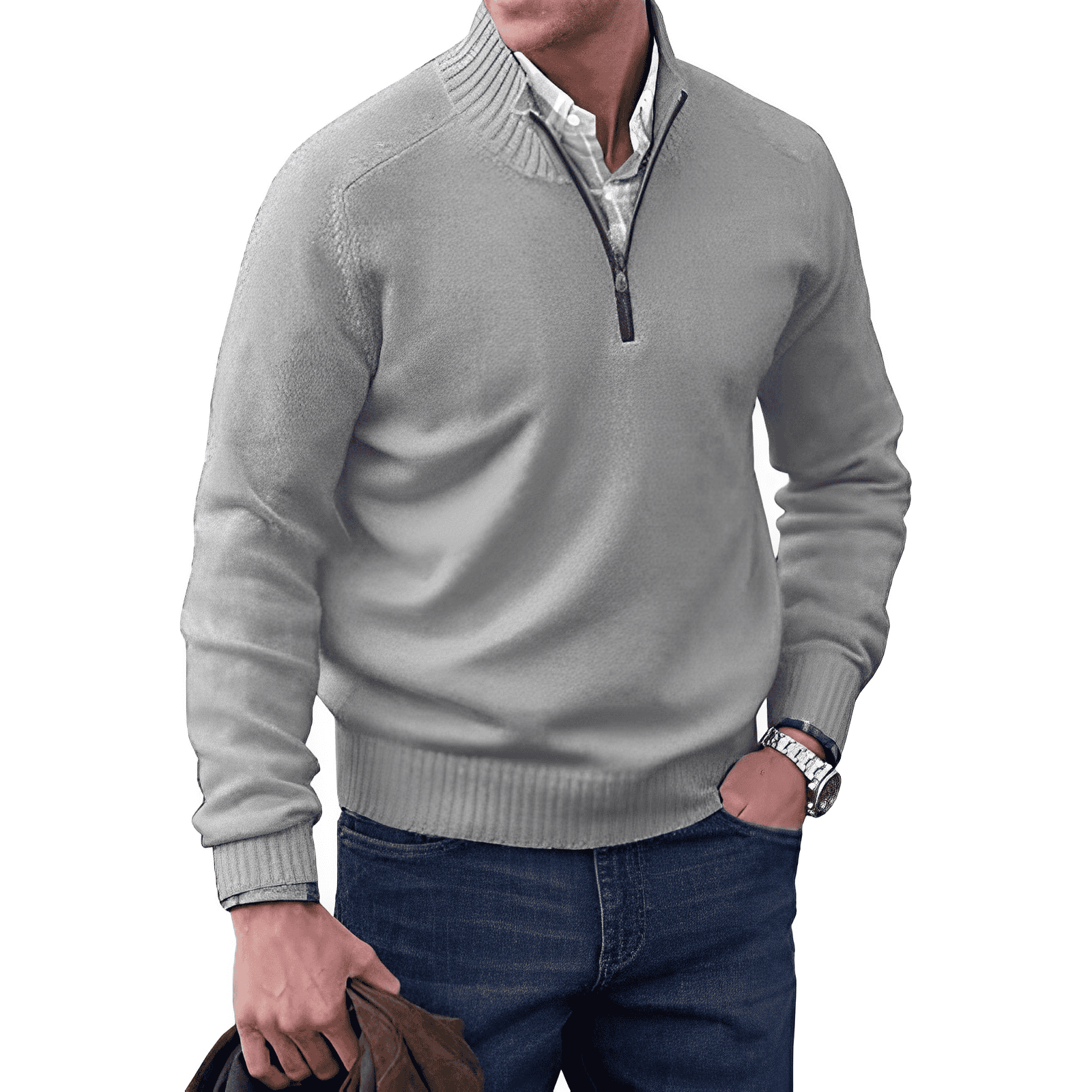 Bellivaro | Herre Premium Cashmere Trøje | Halv-Lynlås Vinter Strikpullover