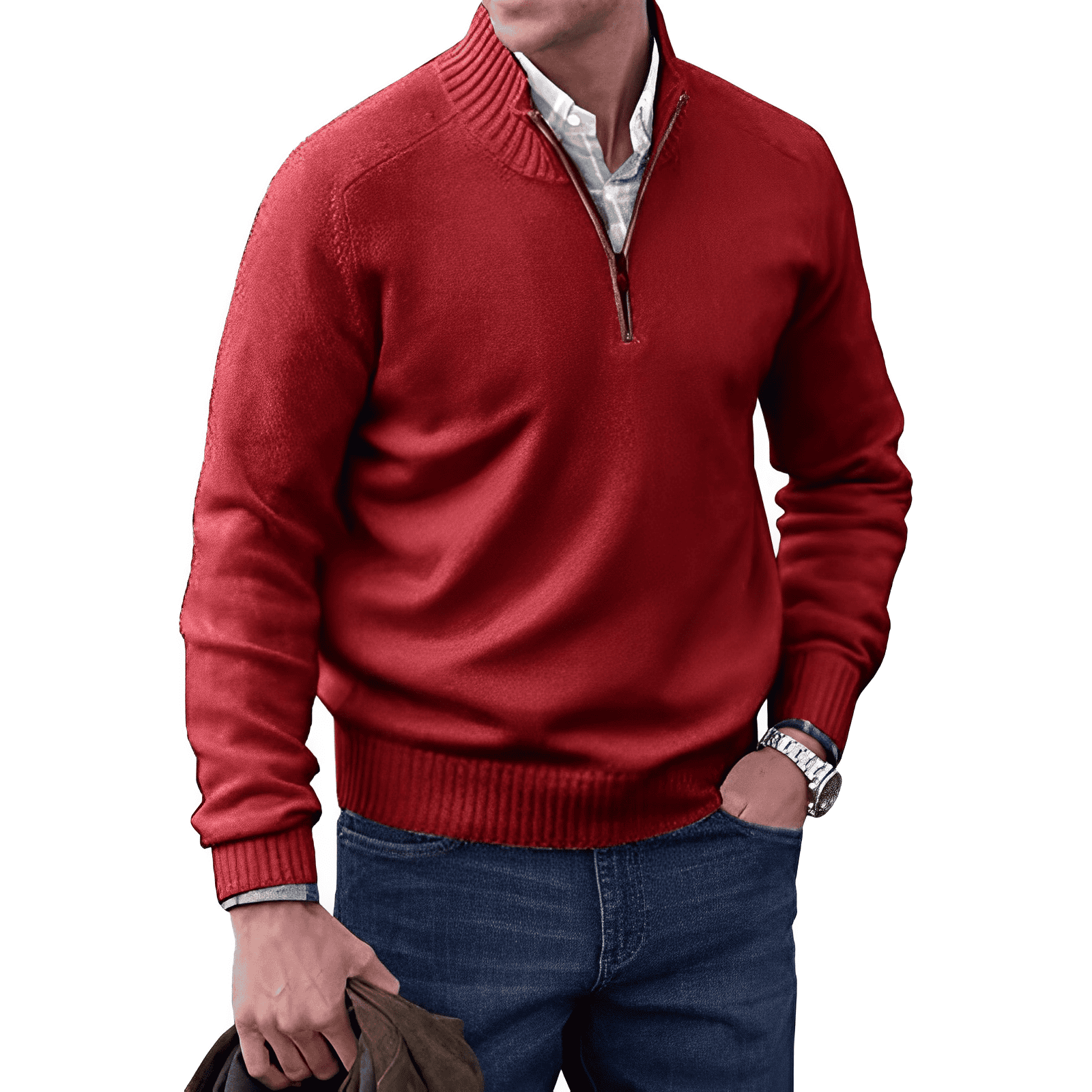 Bellivaro | Herre Premium Cashmere Trøje | Halv-Lynlås Vinter Strikpullover