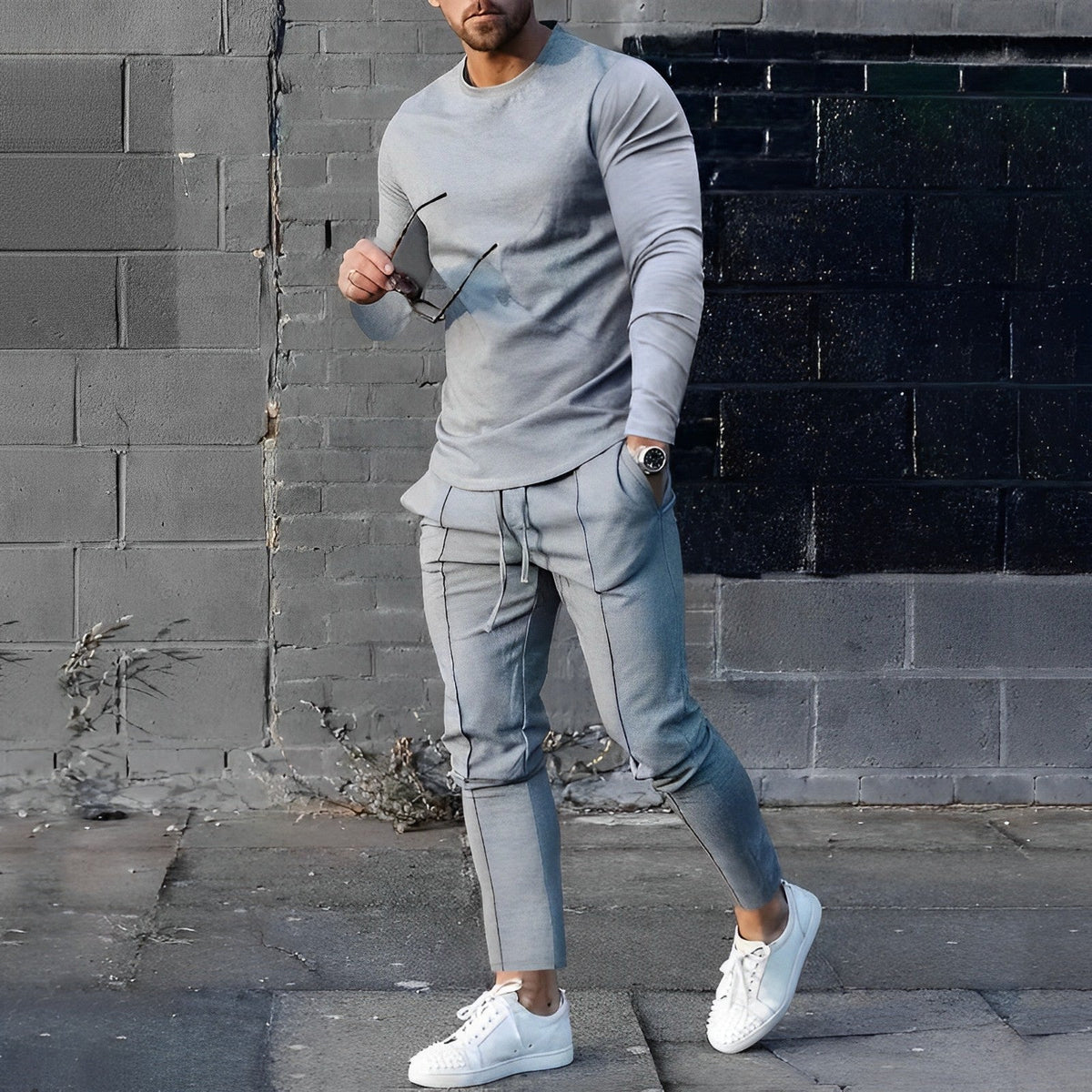 Ensemble jogging en coton pour hommes à coupe droite